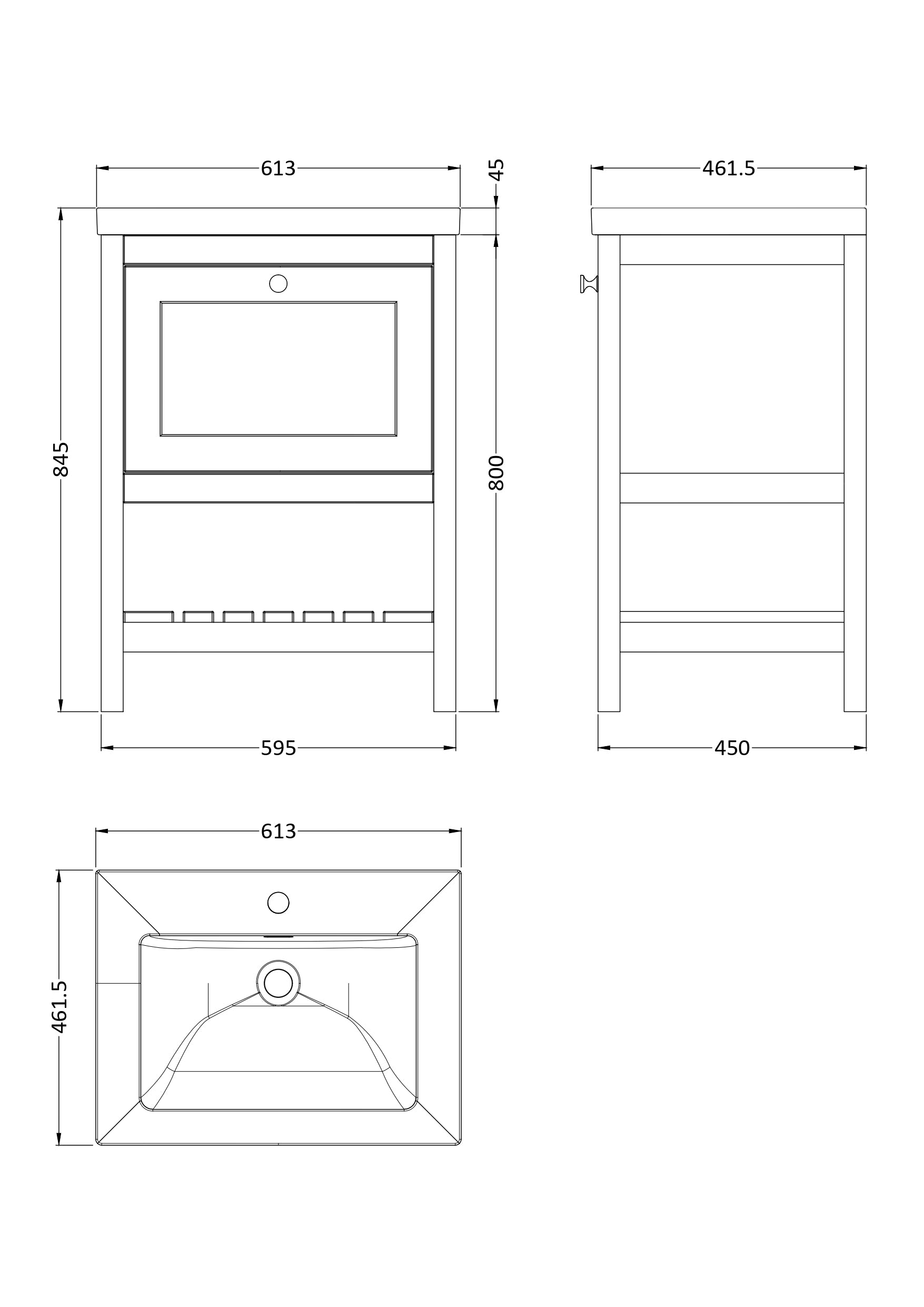 Hudson Reed Bexley 600mm Floor Standing 1 Drawer Vanity Unit with 1 Tap Hole Fireclay Basin