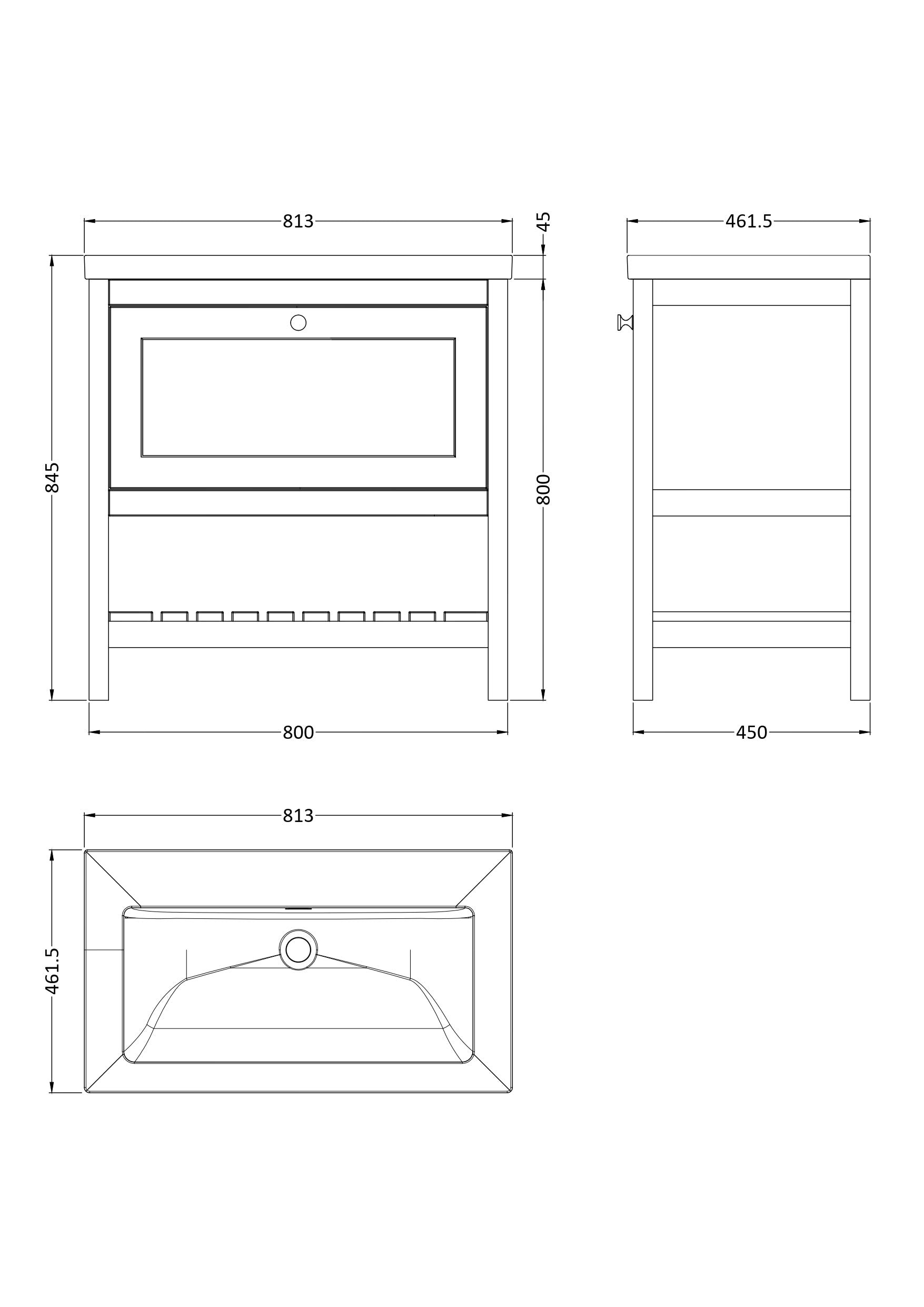 Bexley Floor Standing 1 Drawer Vanity & 0 Tap Hole Contemporary Fireclay Basin, 800mm - Pure White