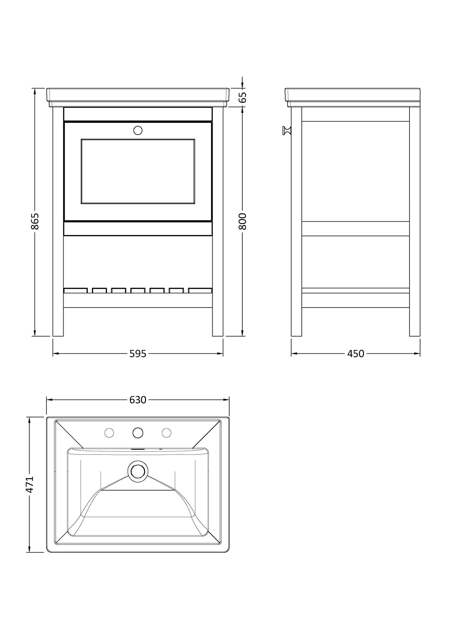 Hudson Reed Bexley 600mm Fern Green 1 Drawer Floor Standing Vanity Unit with 3 Tap Hole Fireclay Basin