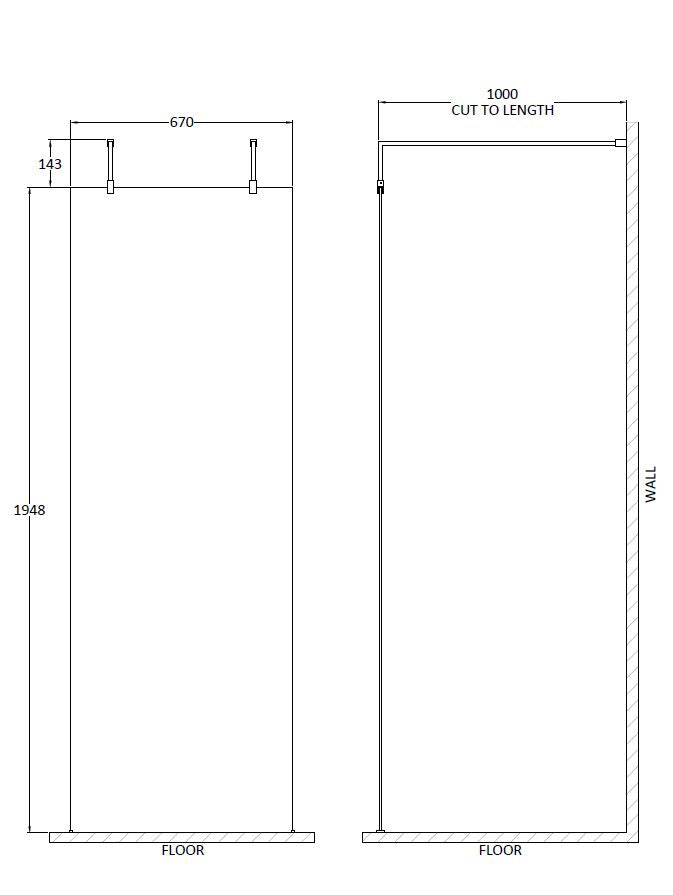 Hudson Reed 700mm Matt Black Wetroom Screen With Matt Black Support Arms and Feet
