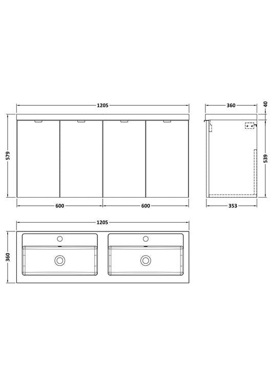 Hudson Reed Fusion 1200mm Wall Hung Vanity Unit & Twin Polymarble Basin