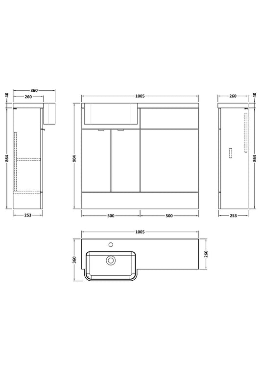 Hudson Reed Fusion 1000mm Floor Standing 2 Door Vanity & Toilet with Left Hand Semi Recessed Basin