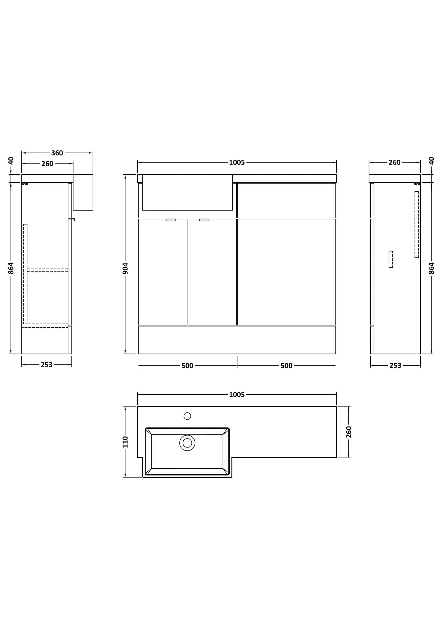 Hudson Reed Fusion 1000mm Floor Standing 2 Door Vanity Unit & Toilet with Left Hand Semi Recessed Basin