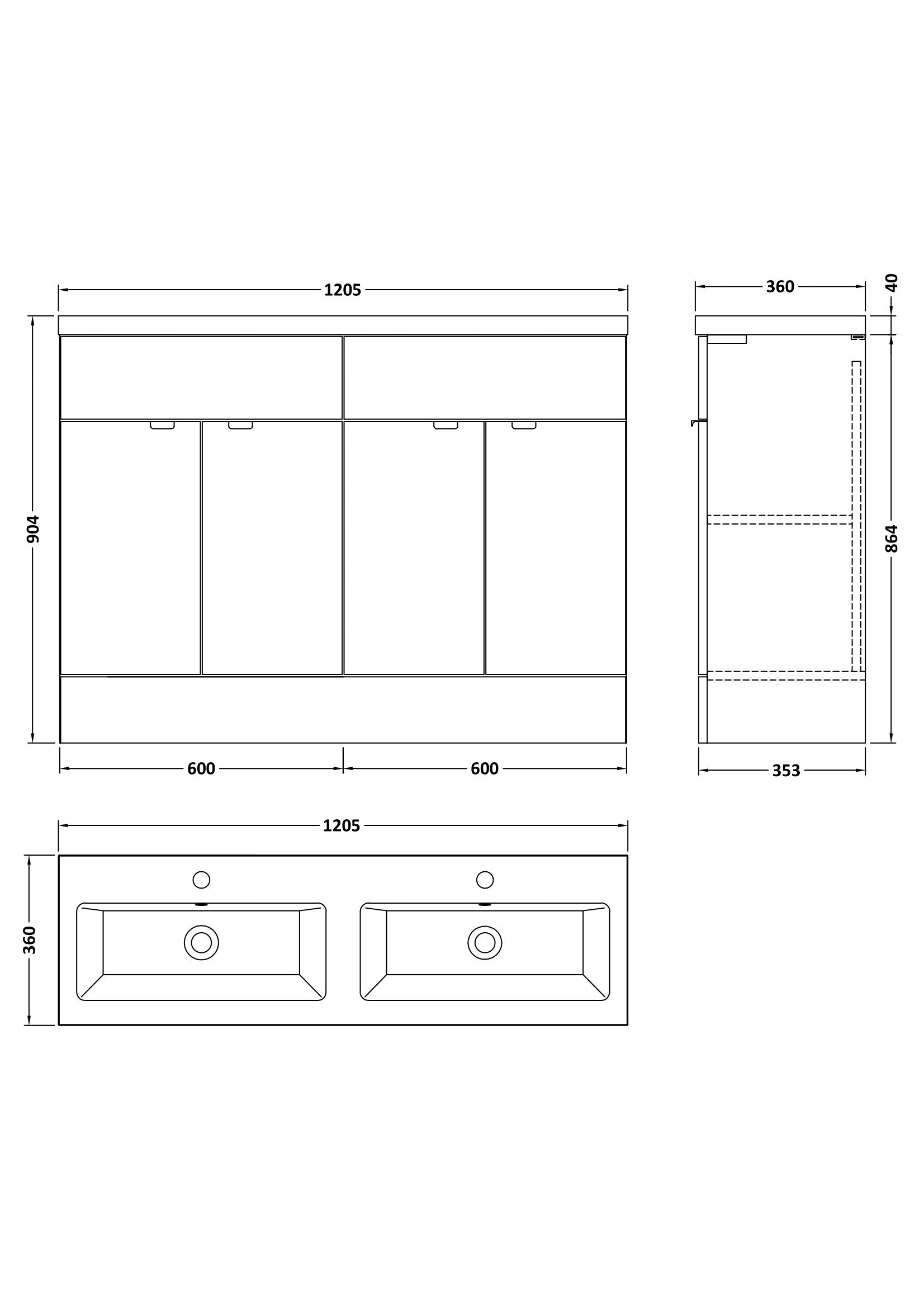 Hudson Reed Fusion 1200mm Bleached Oak Floor Standing 4-Door Vanity Unit with Double Basin