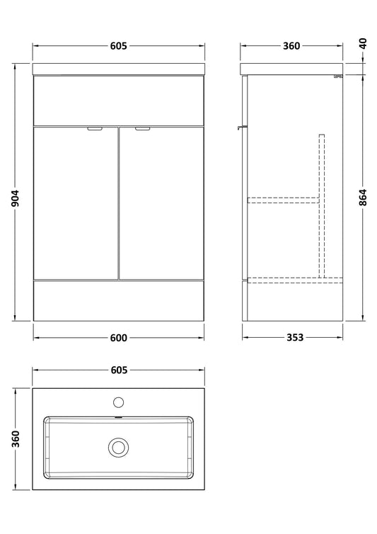 Hudson Reed Fusion 600mm Pebble Grey Vanity Unit & Basin