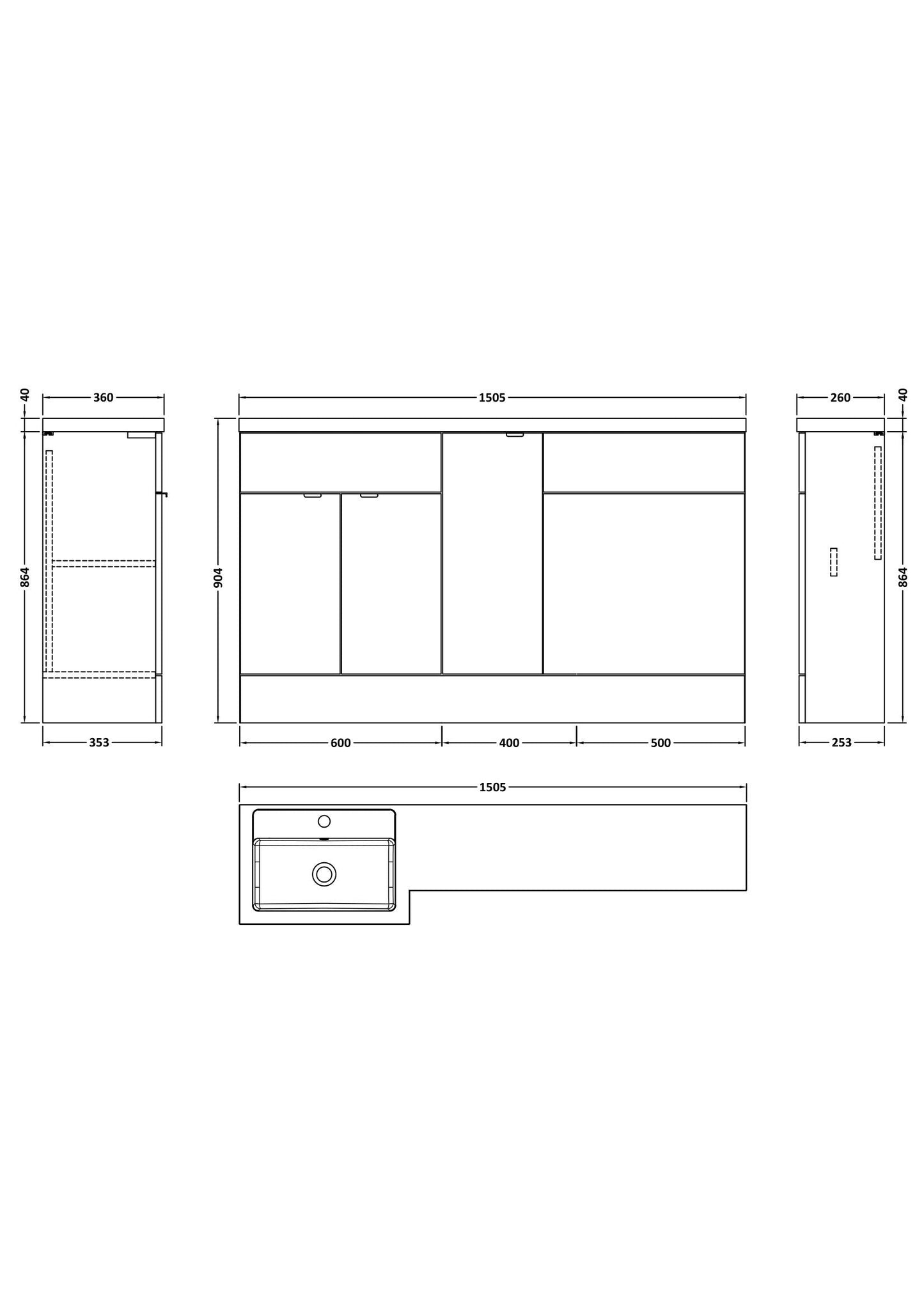 Hudson Reed Fusion 1500mm Left Hand Pebble Grey Combination Vanity Unit Ready-built With Handles