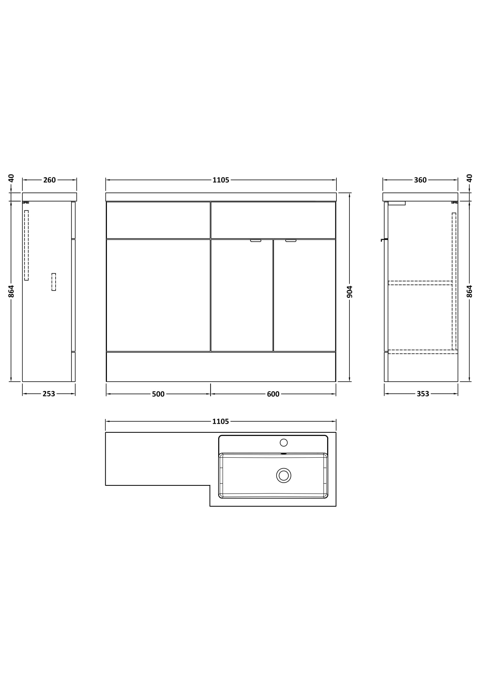 Hudson Reed Fusion 1100mm Floor Standing 2 Door Vanity Basin & Right Hand Toilet Combination