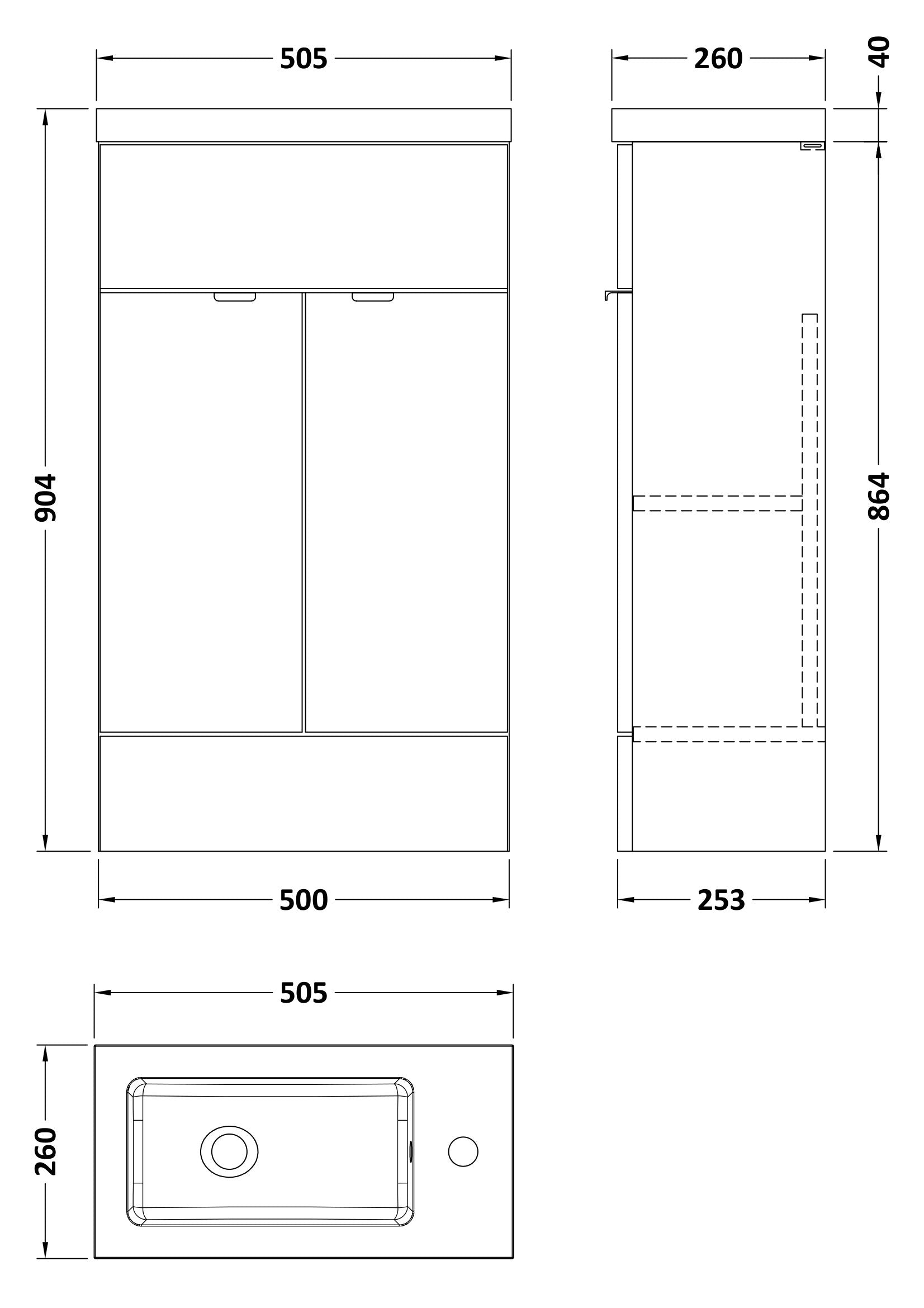 Hudson Reed Fusion 505mm Anthracite Woodgrain Floor Standing 2 Door Vanity Unit with Basin