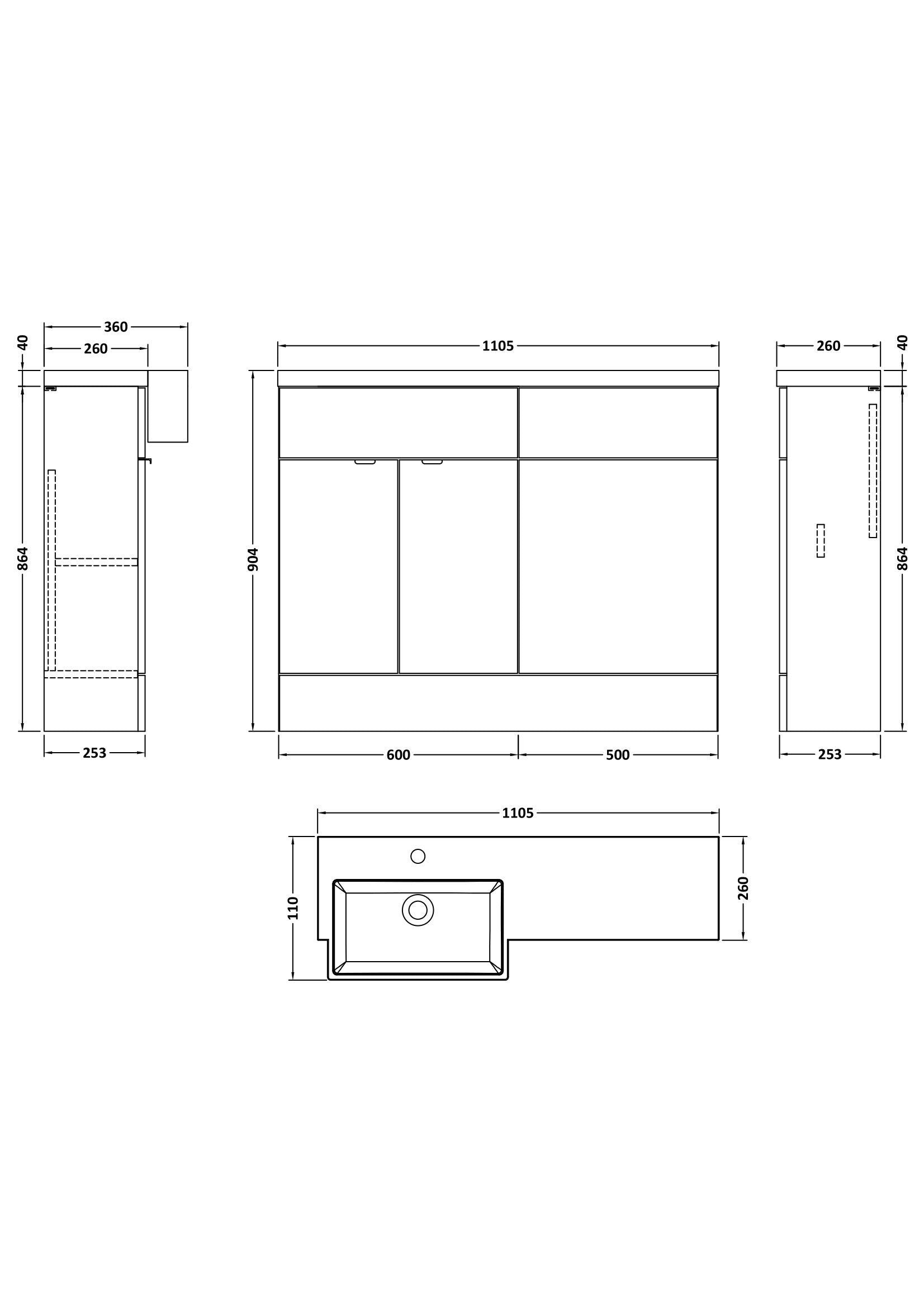 Hudson Reed Fusion 1100mm 2 Door Vanity & Toilet Combination with Left Hand Semi Recessed Basin