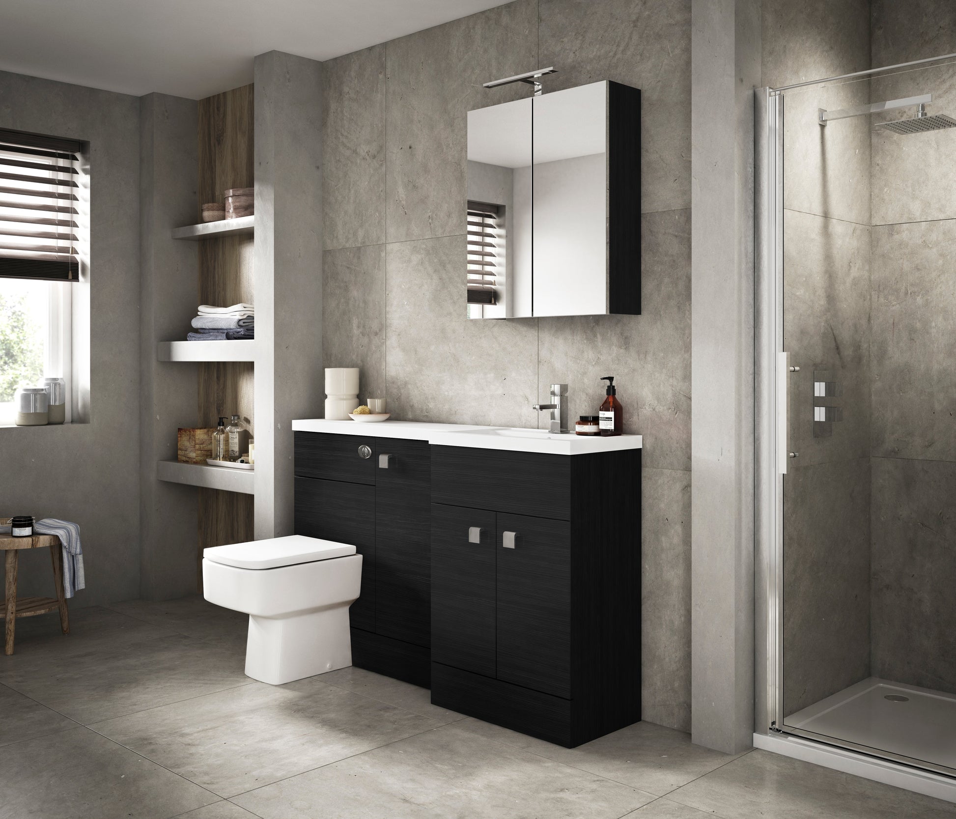 Hudson Reed Fusion 1500mm Right Hand Charcoal Black 2 Door Floor Standing Vanity Basin & Toilet Combination Unit