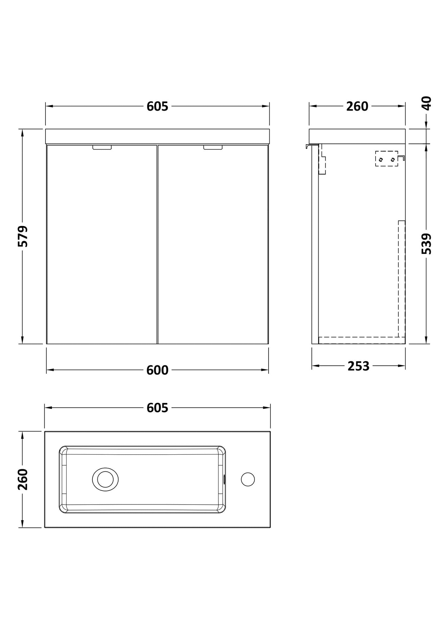 Hudson Reed Fusion 600mm Wall Hung Vanity Unit & Polymarble Basin With Soft Close Doors & Handles