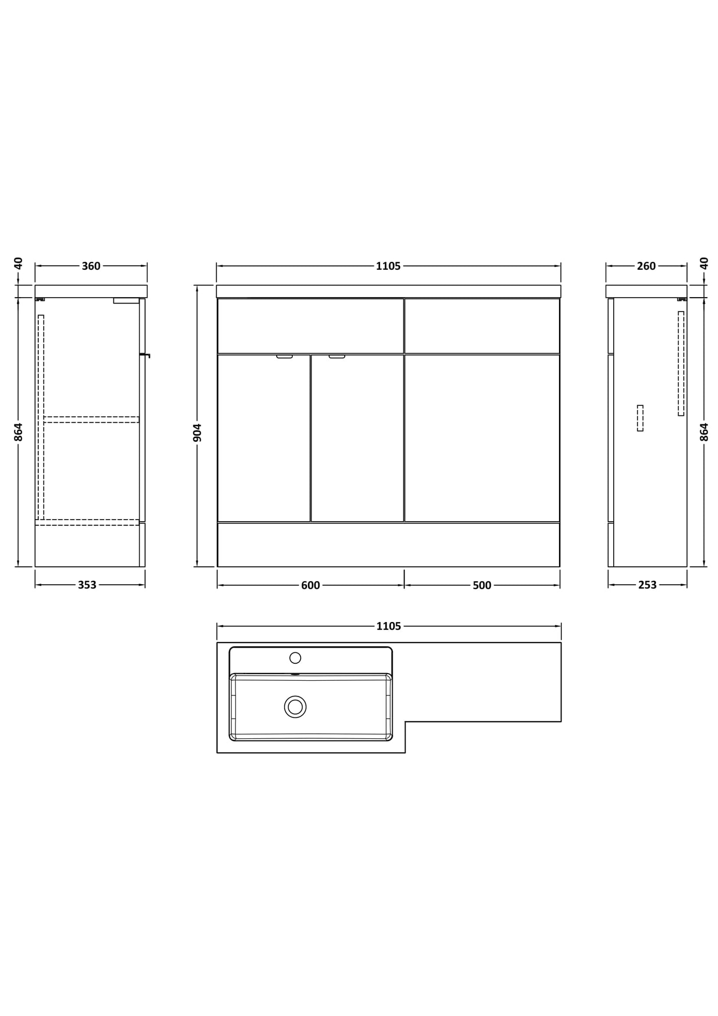 Hudson Reed Fusion 1100mm Gloss Grey Floor Standing 2 Door Vanity Basin & Left Hand Toilet Combination With Handles