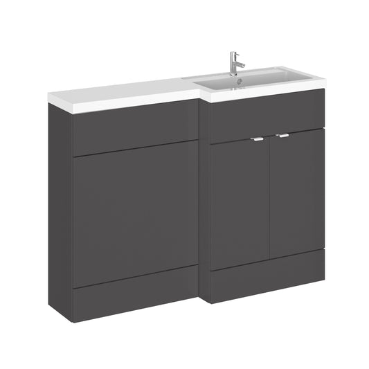 Hudson Reed Fusion 1200mm Gloss Grey Right Hand 2 Door Vanity Basin & Toilet Combination Unit