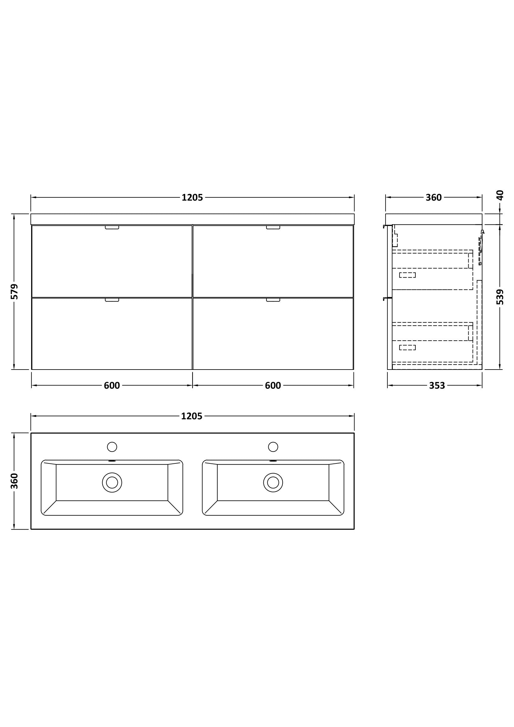 Hudson Reed Fusion 1200mm Gloss Grey 4 Drawer Wall Hung Vanity Unit With Twin Ceramic Basin