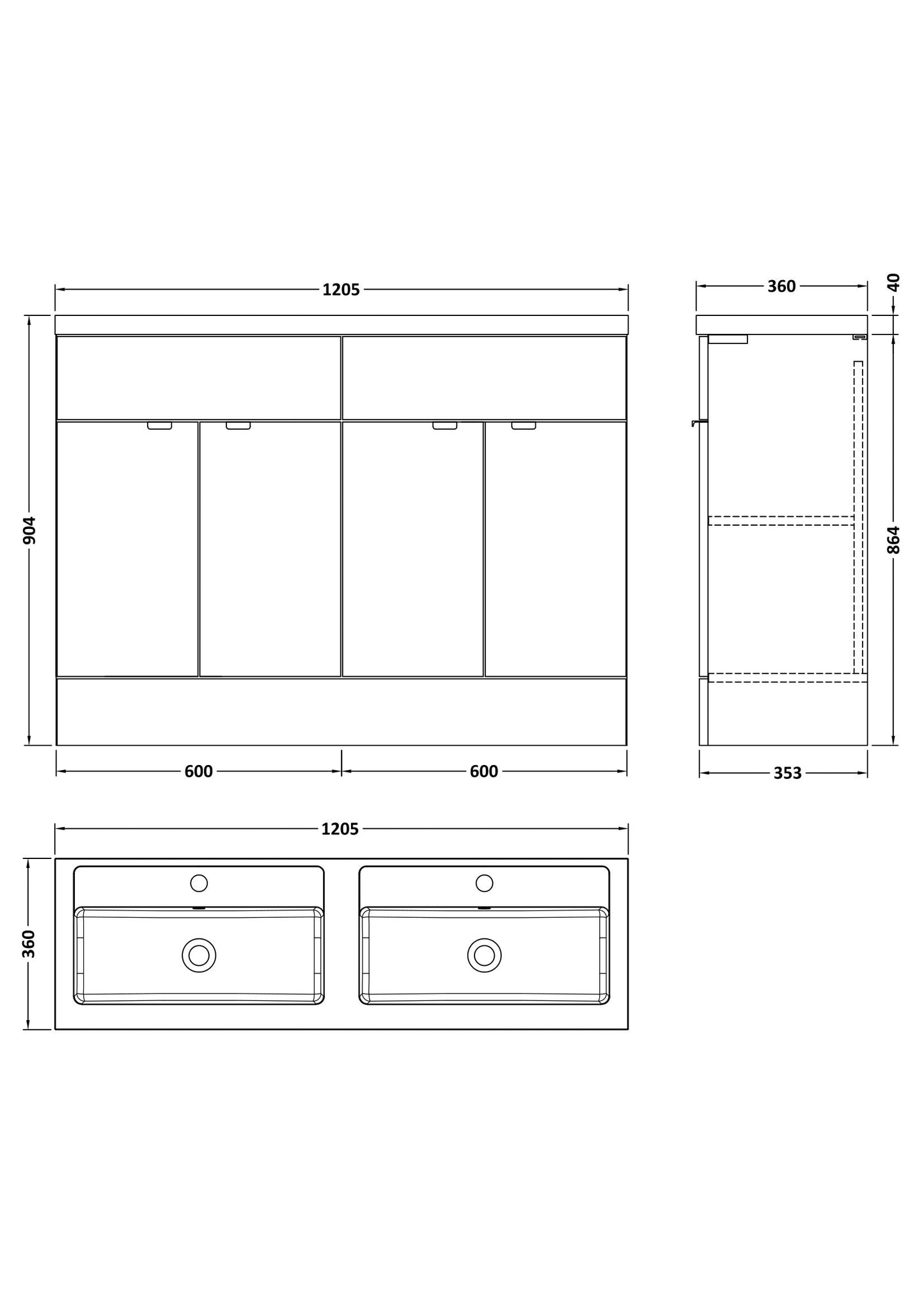 Hudson Reed Fusion 1200mm Gloss Grey Floor Standing 4 Door Vanity Unit with Twin Basin & Soft Close Doors
