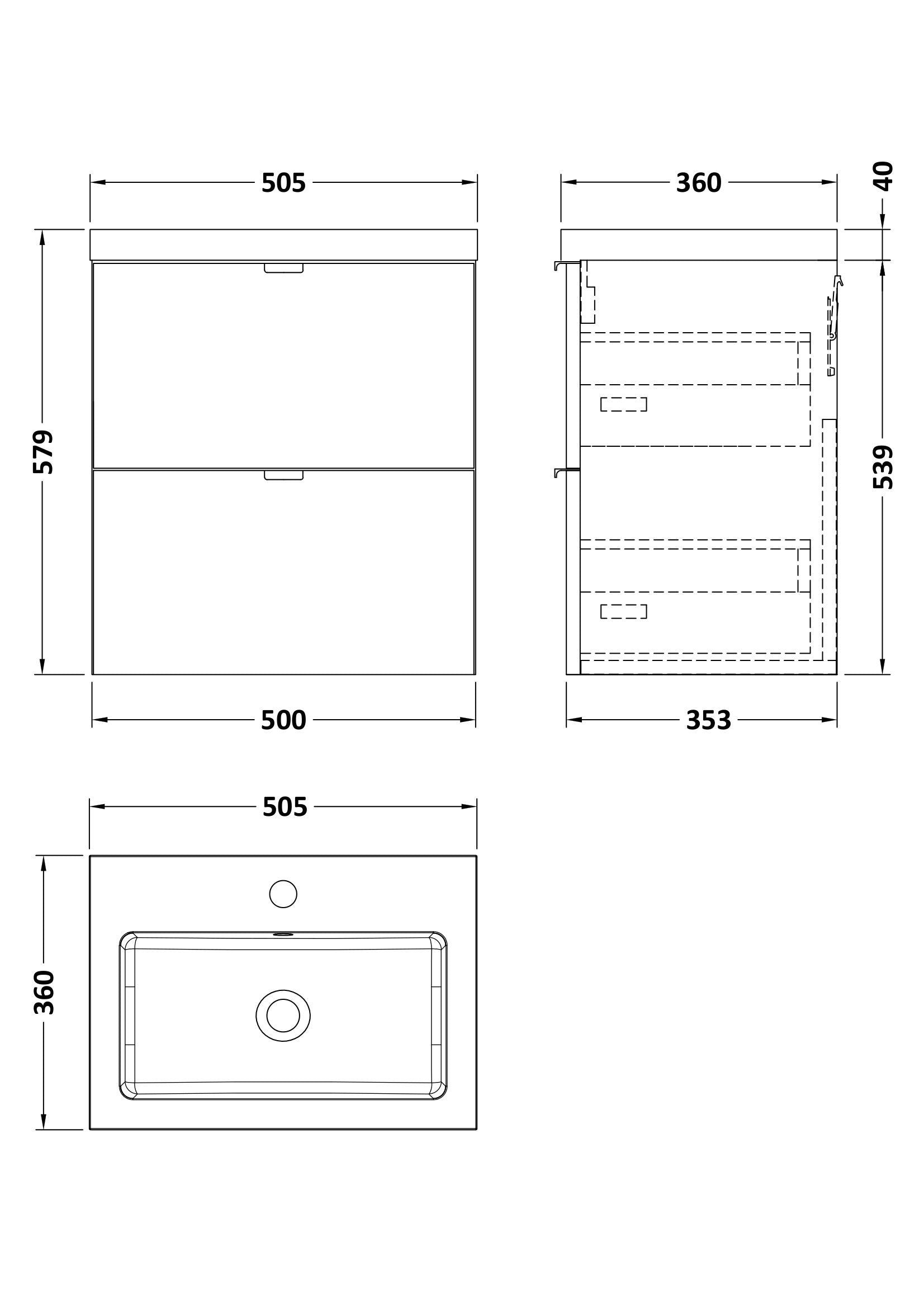 Hudson Reed Fusion 500mm Wall Hung 2 Drawer Vanity Unit & Basin With Soft Close Drawers