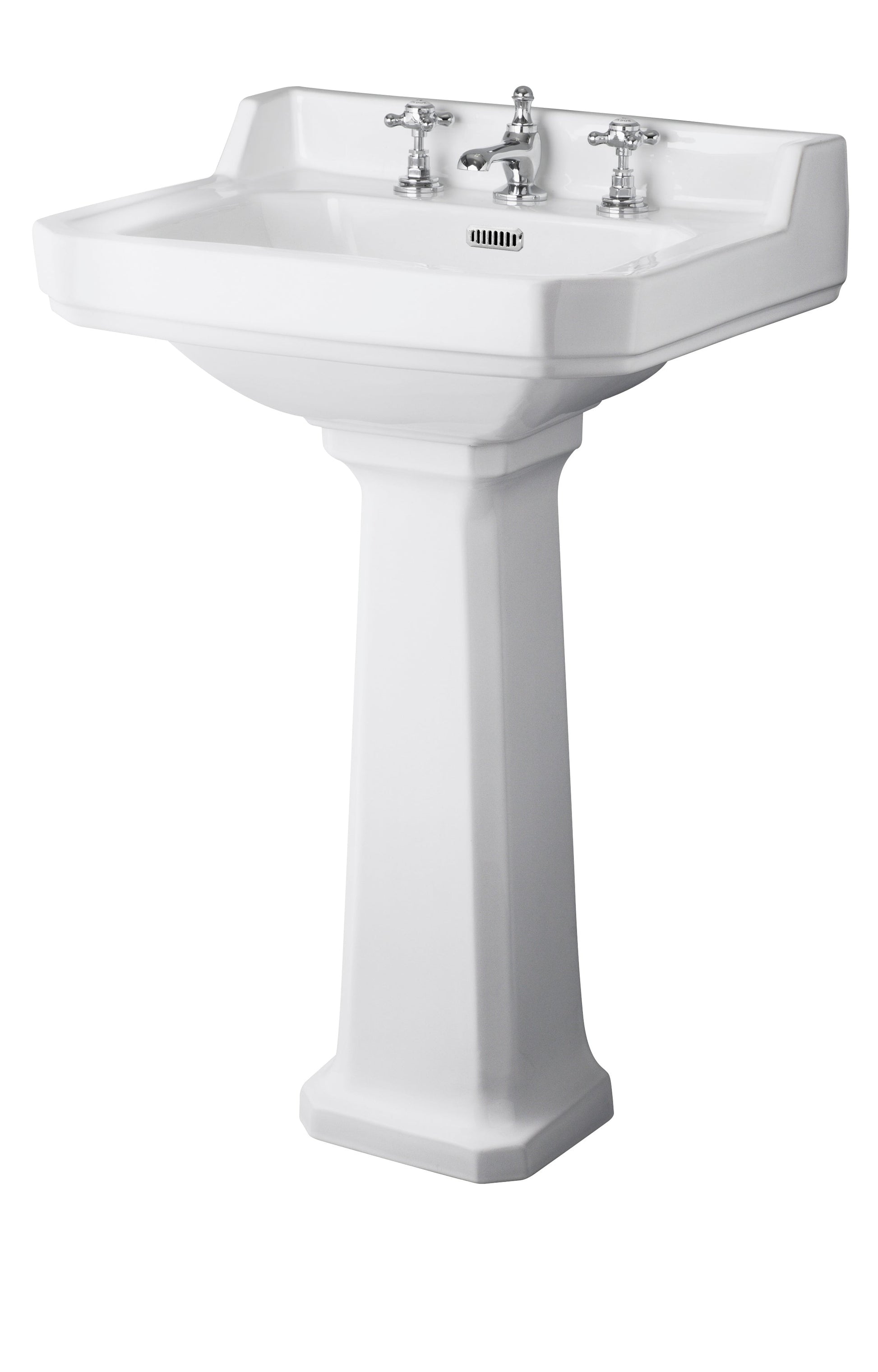 Hudson Reed Richmond 600mm Comfort Height 3 Tap Hole Basin with Full Pedestal