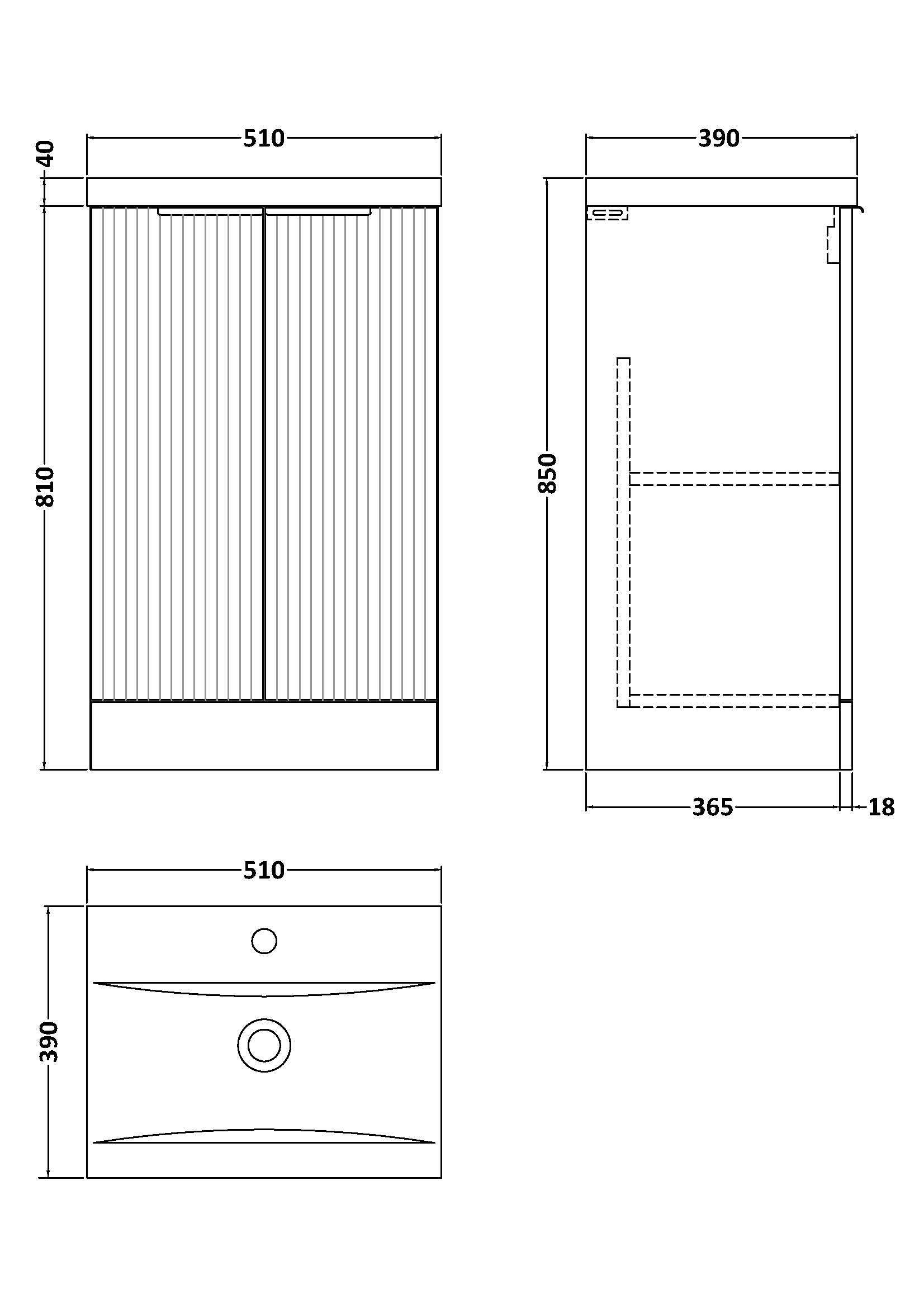 Hudson Reed Fluted 500mm Floor Standing 2-Door Vanity Unit Including Basin