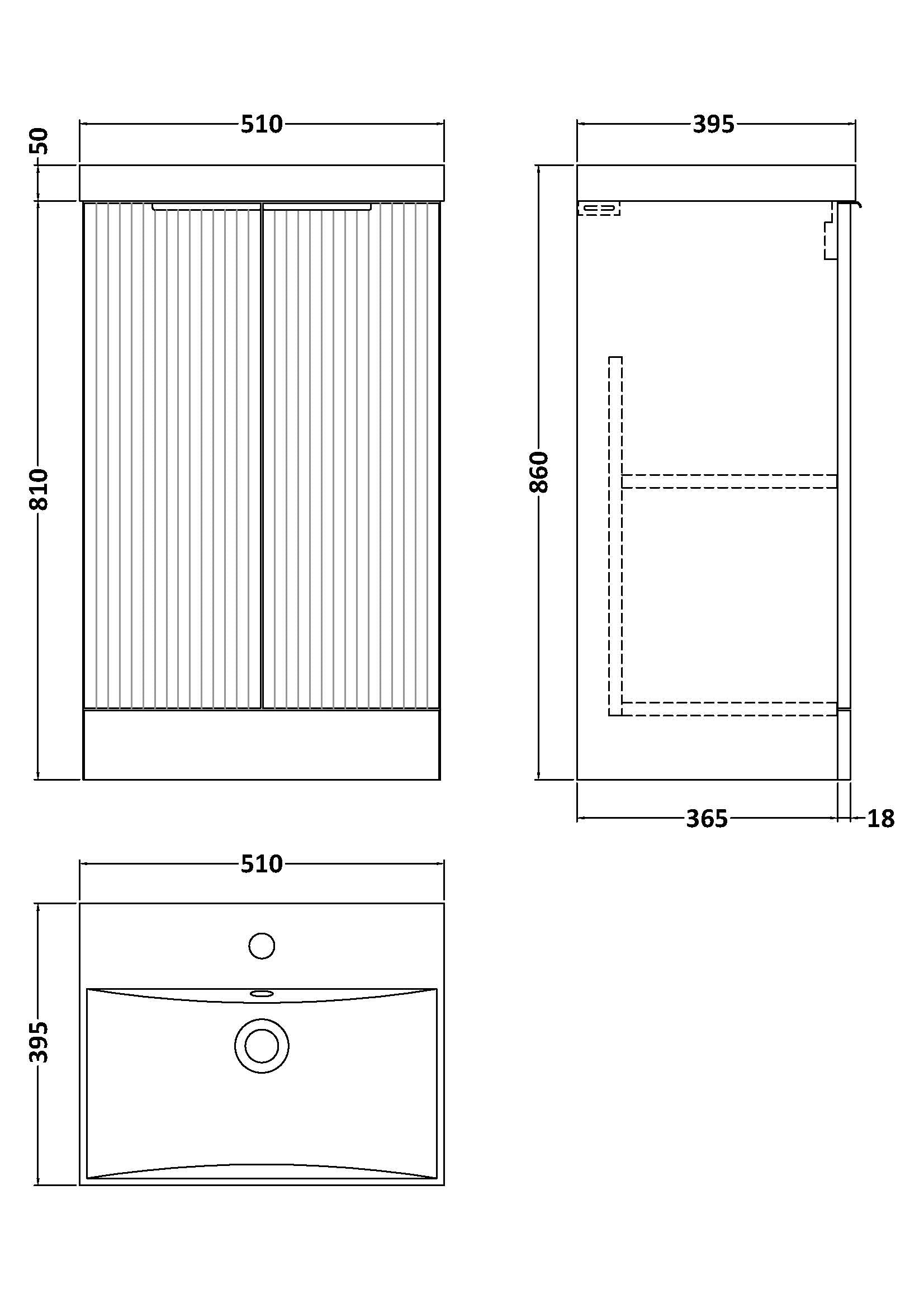 Hudson Reed Fluted 500mm Floor Standing Vanity Unit Including Basin