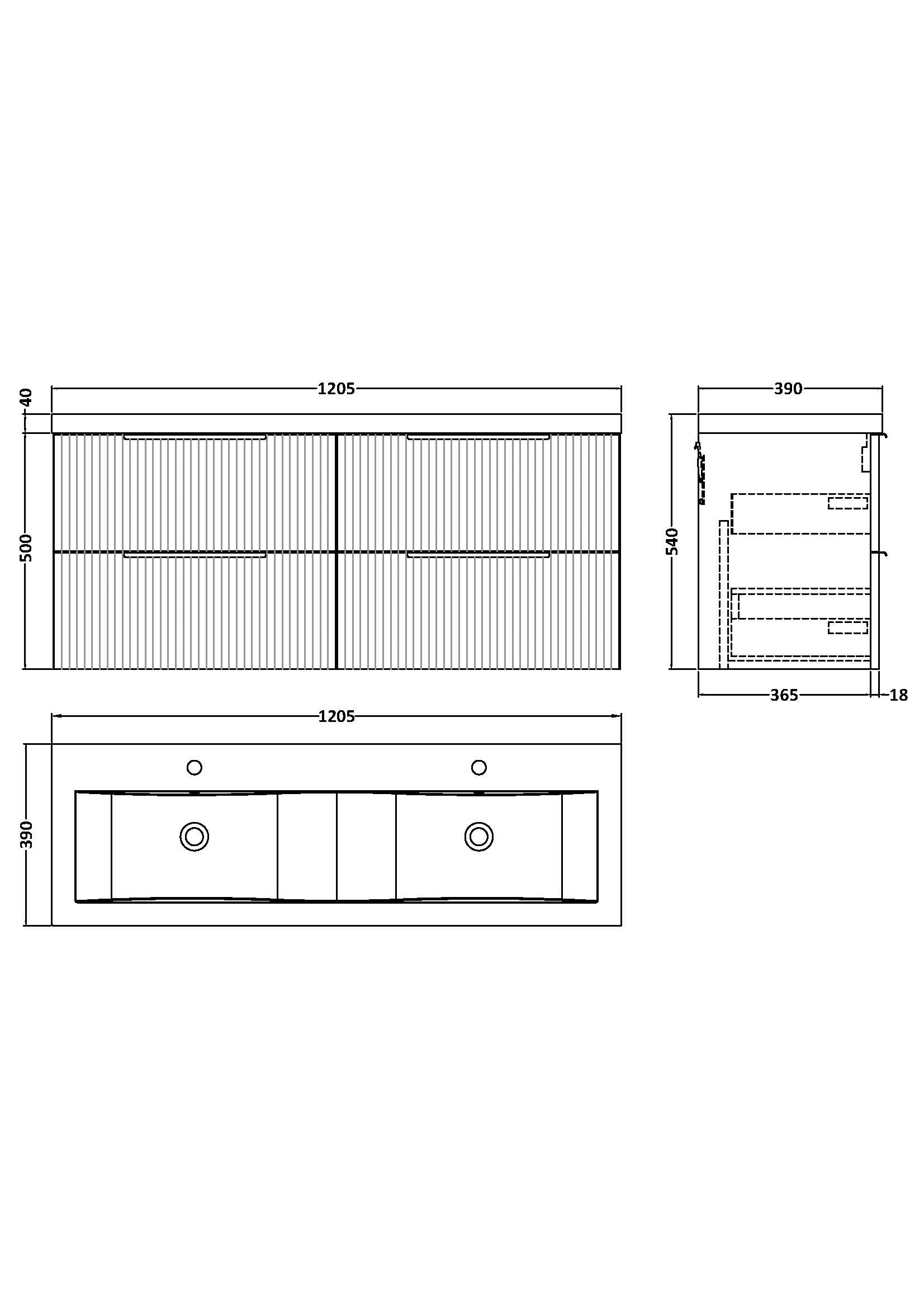 Hudson Reed Fluted 1200mm Wall Hung 4-Drawer Vanity with Double Basin