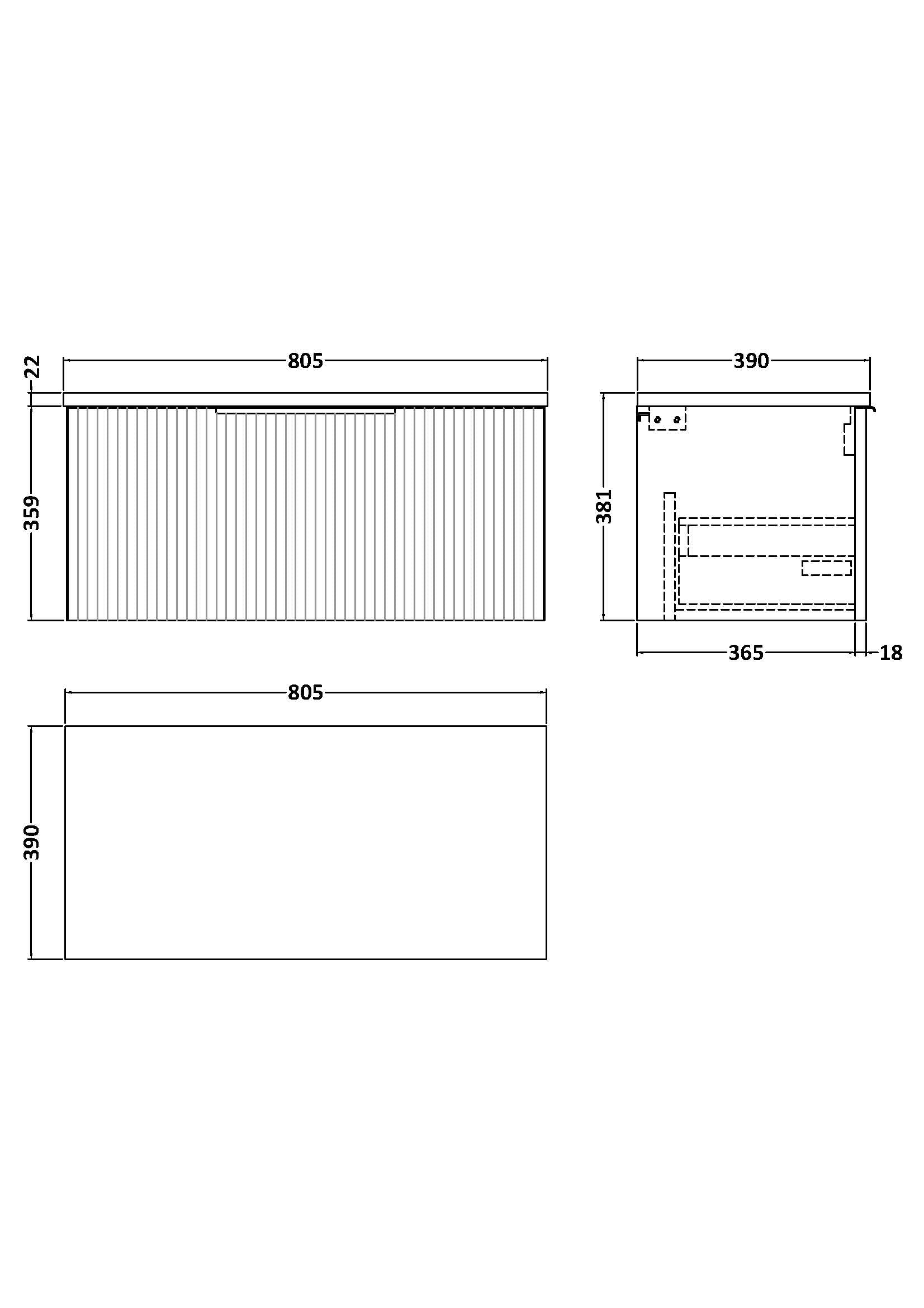 Hudson Reed Fluted 800mm Wall Hung Satin Grey Single Drawer Vanity Unit With Laminate Top