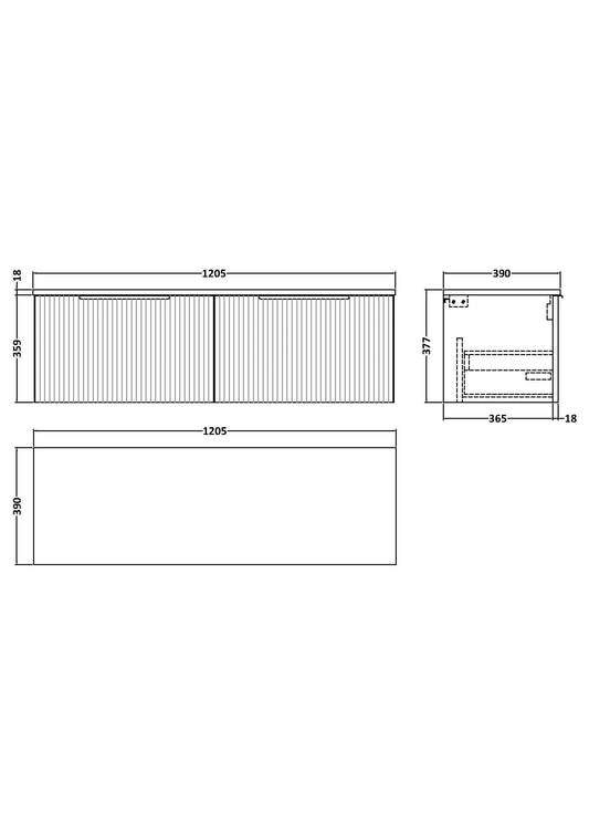 Hudson Reed Fluted 1200mm Wall Hung 2-Drawer Vanity With Worktop