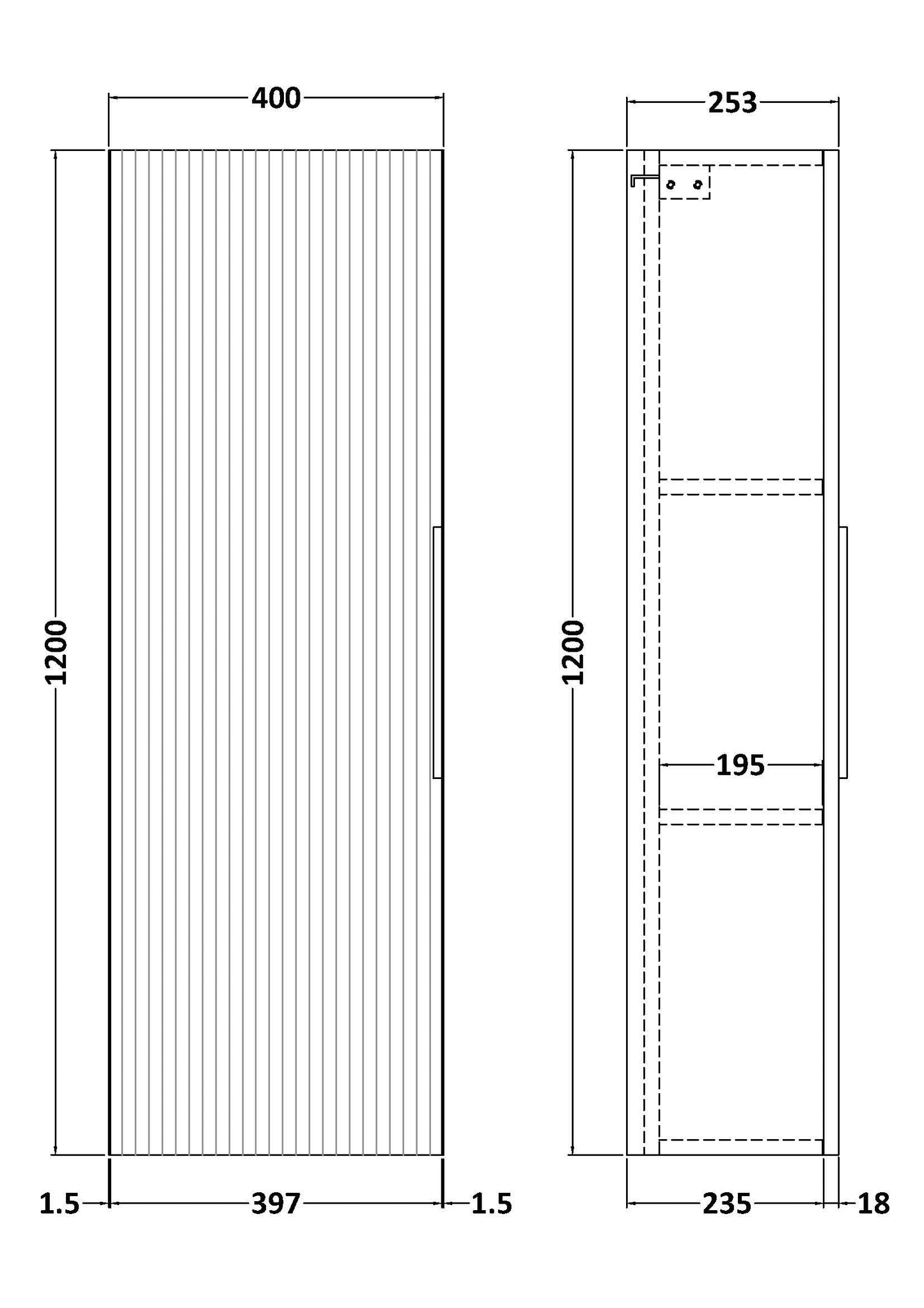 Hudson Reed Fluted 400mm 1 Door Satin Grey Wall Hung Tall Cabinet With Handles