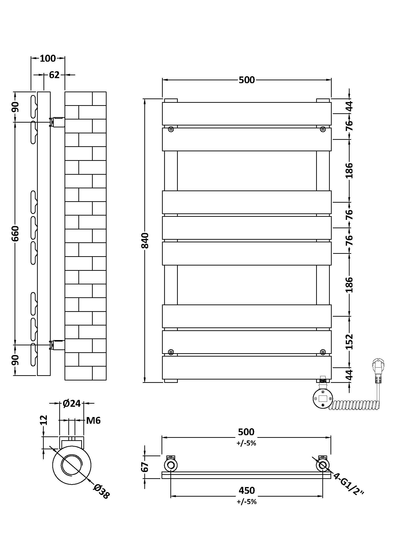 Electric Flat Panel Towel Rail 840x500