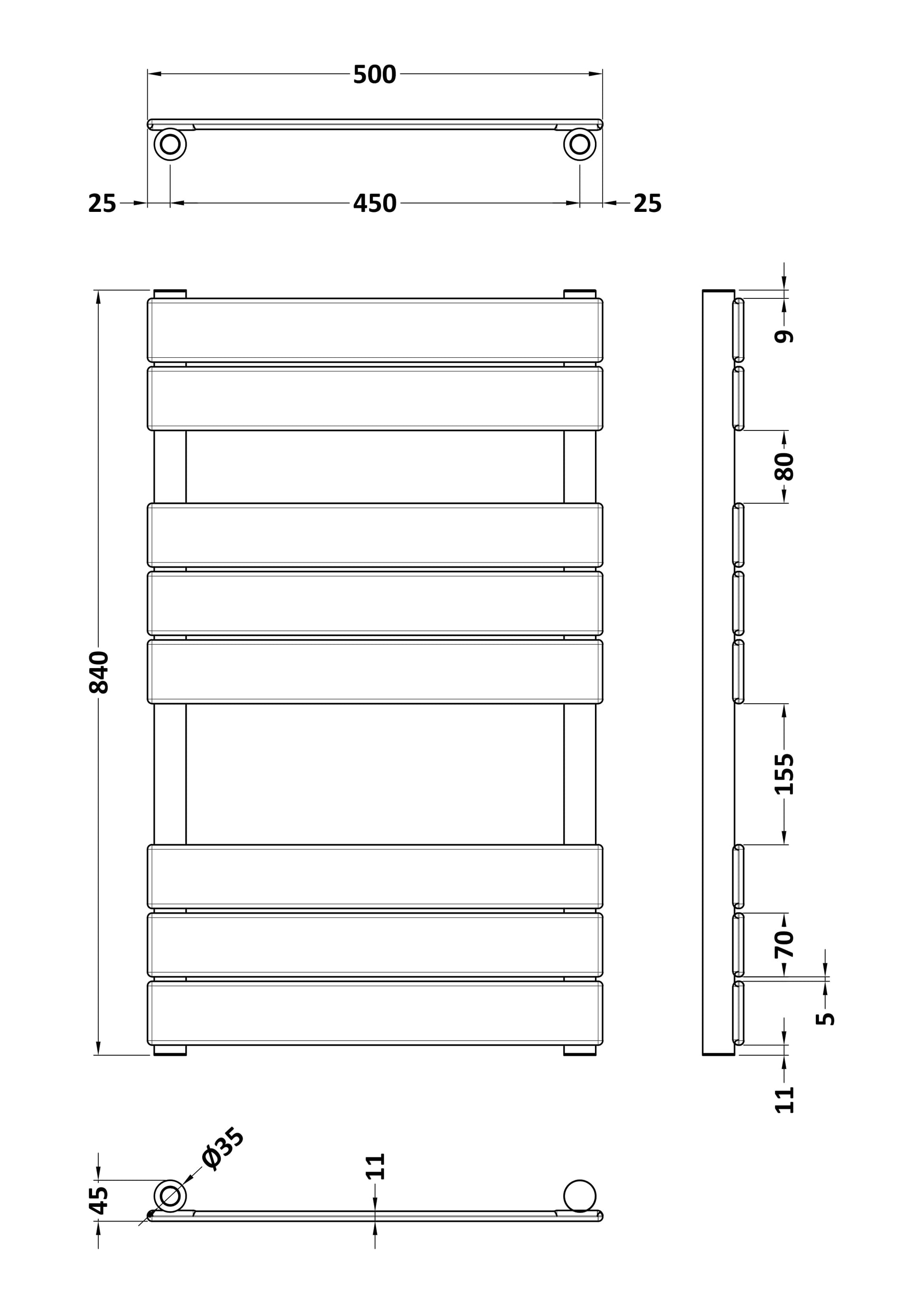 Piazza Square Flat Towel Radiator 840mm x 500mm
