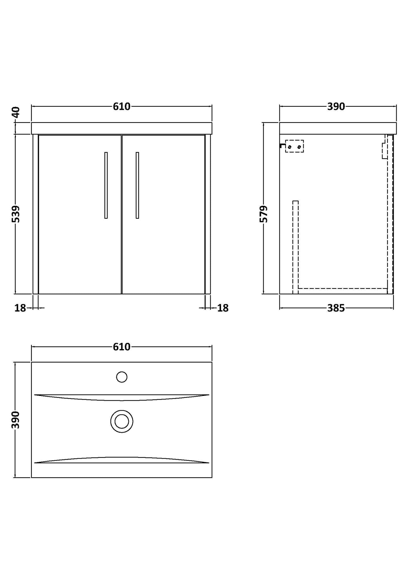 Hudson Reed Juno 600mm Autumn Oak Wall Hung 2-Door Vanity Unit with 1 Tap Hole Basin