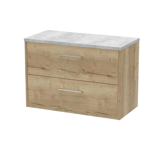 Hudson Reed Juno 800mm Autumn Oak Wall Hung 2-Drawer Vanity Unit With Laminate Top
