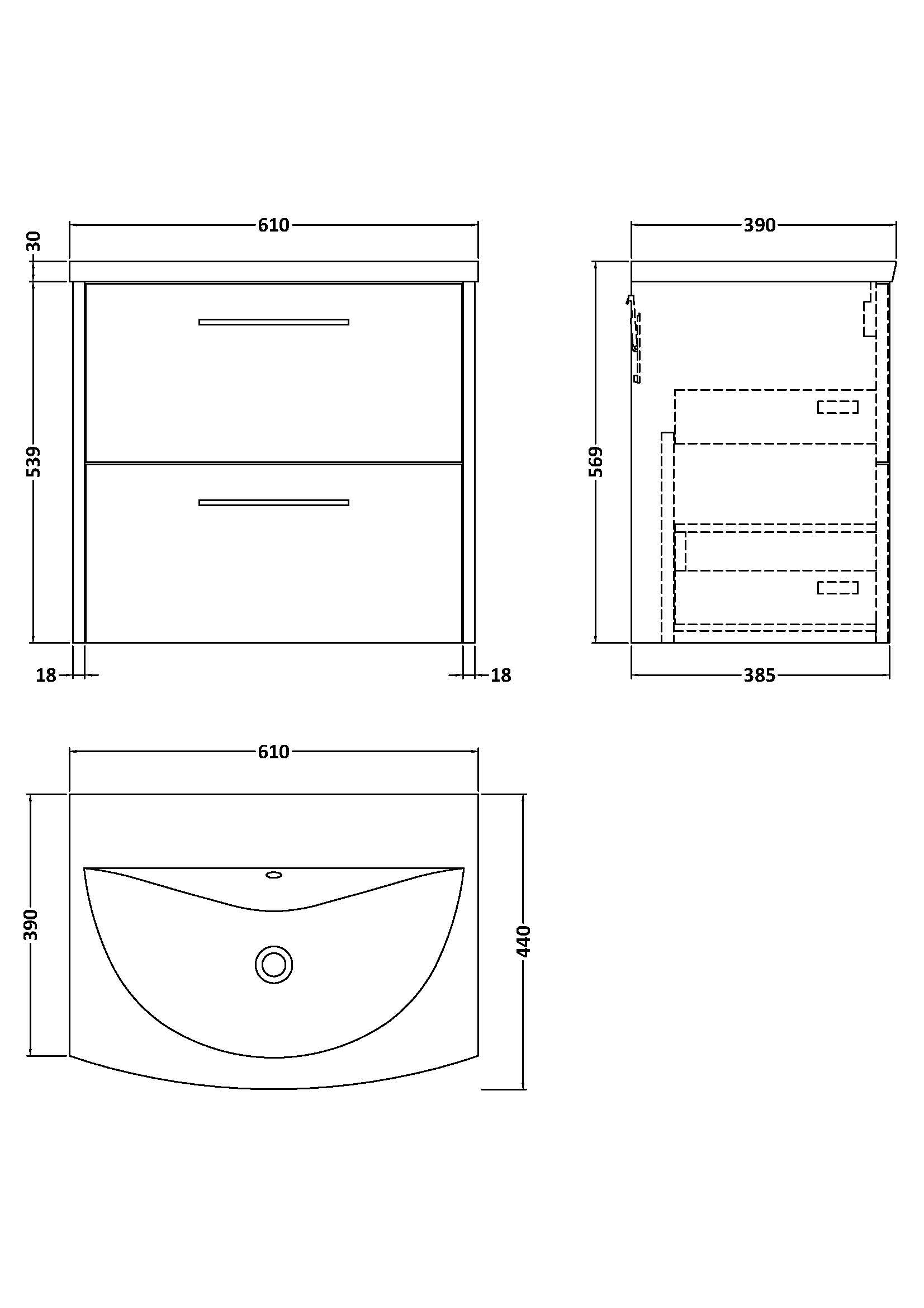 Hudson Reed Juno 600mm Graphite Grey Wall Hung 2-Drawer Vanity & Basin with Soft Close Drawers