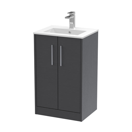 Hudson Reed Juno 500mm Floor Standing Graphite Grey Woodgrain Vanity & 1 Tap Hole Basin