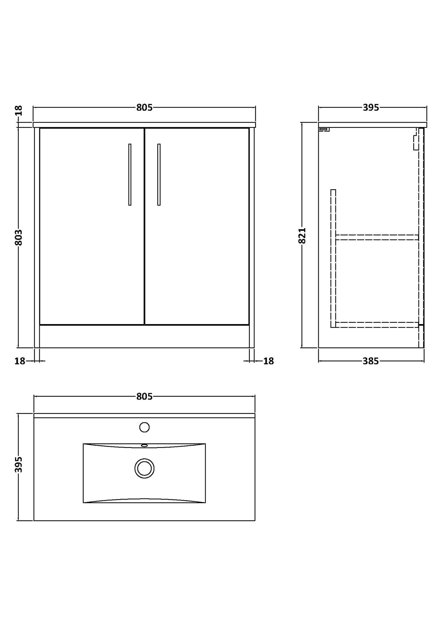 Hudson Reed Juno 800mm Graphite Grey Woodgrain Floor Standing 2-Door Vanity Unit & 1 Tap Hole Basin