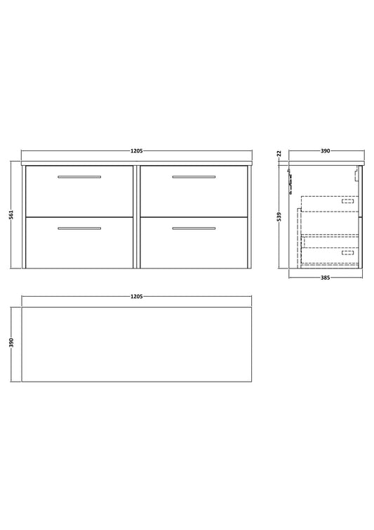 Hudson Reed Juno 1200mm Wall Hung 4-Drawer Vanity Unit With Laminate Worktop