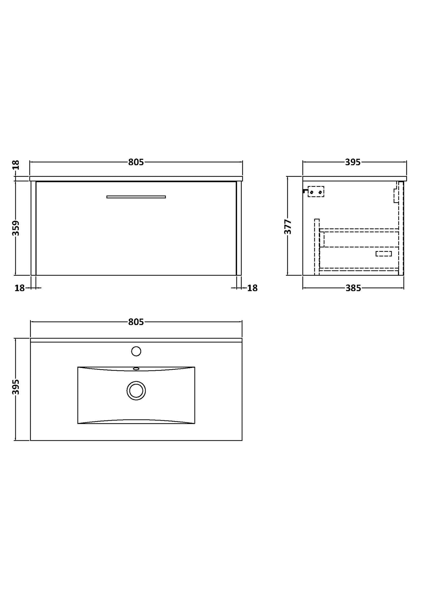 Hudson Reed Juno 800mm Wall Hung Graphite Grey Vanity Unit & 1 Tap Hole Basin