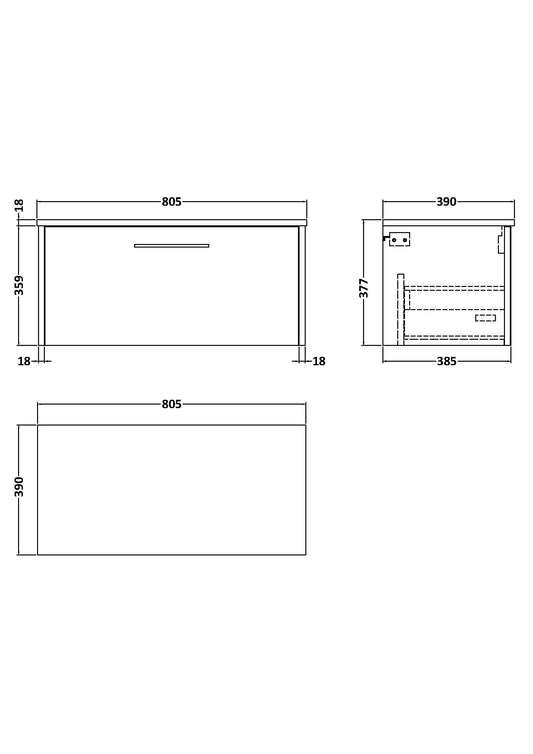 Hudson Reed Juno 800mm Graphite Grey Wall Hung Single Drawer Vanity Unit With Worktop
