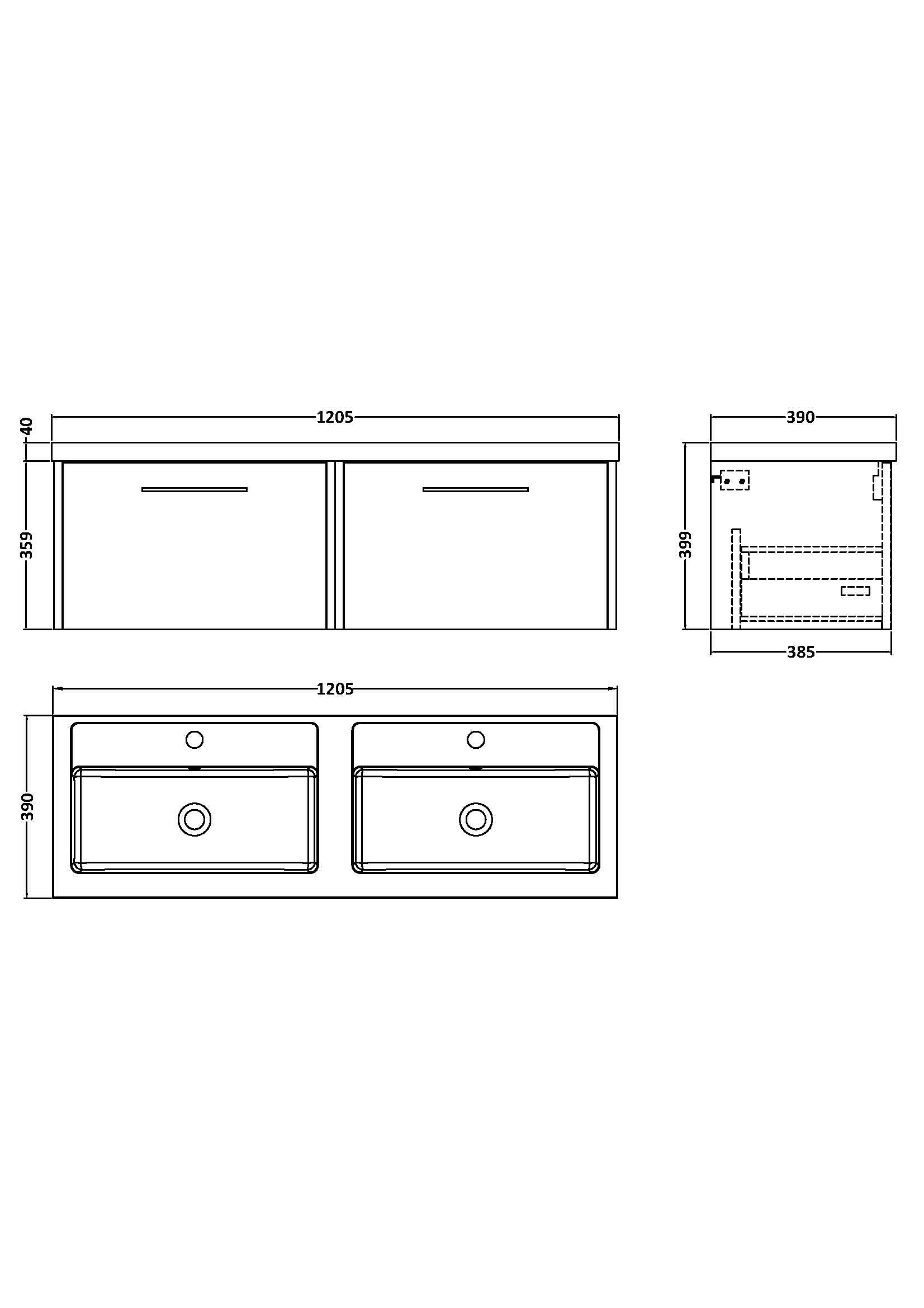 Hudson Reed Juno 1205mm Coastal Grey Wall Hung 2-Drawer Vanity & Double Basin