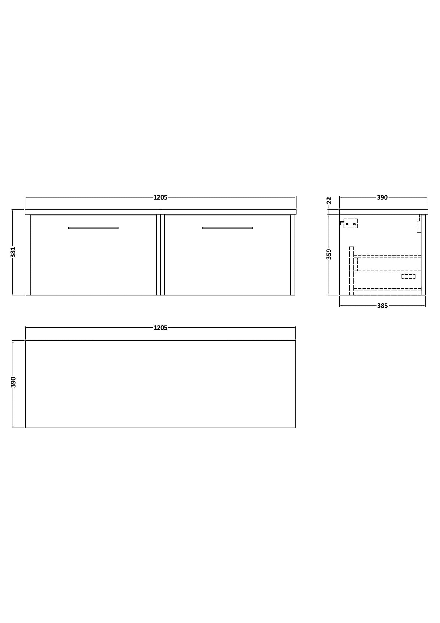 Hudson Reed Juno 1200mm Coastal Grey Wall Hung 2-Drawer Vanity Unit With Laminate Worktop