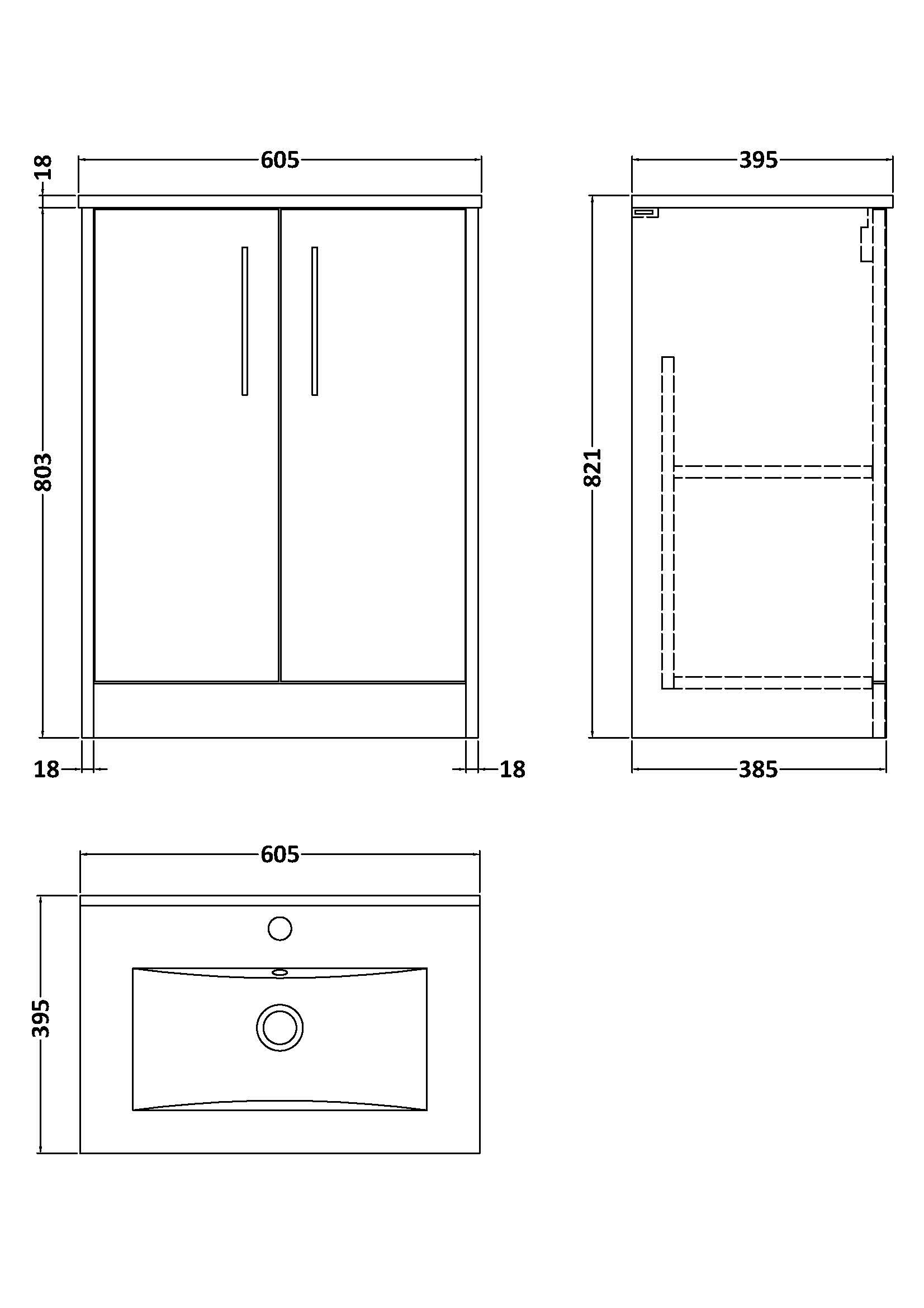 Hudson Reed Juno 600mm Floor Standing 2 Door Vanity Unit with Basin