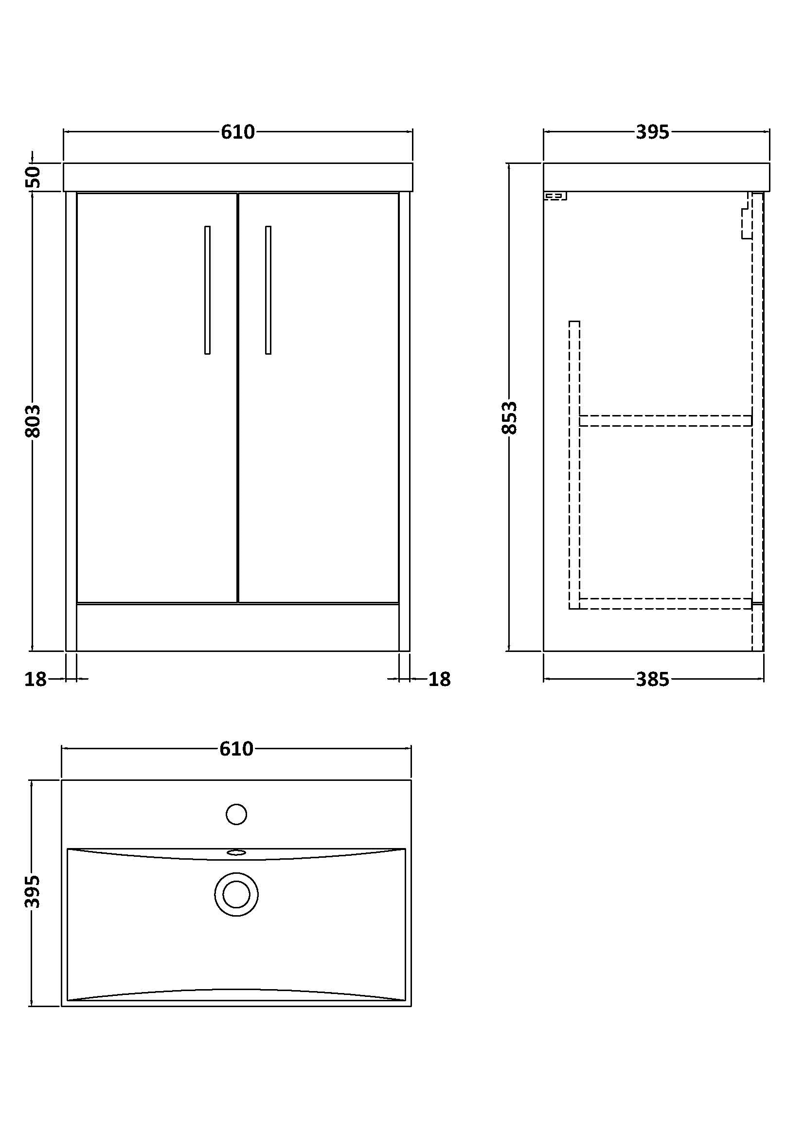 Hudson Reed Juno 600mm Floor Standing 2 Door Vanity Unit with Ceramic Basin