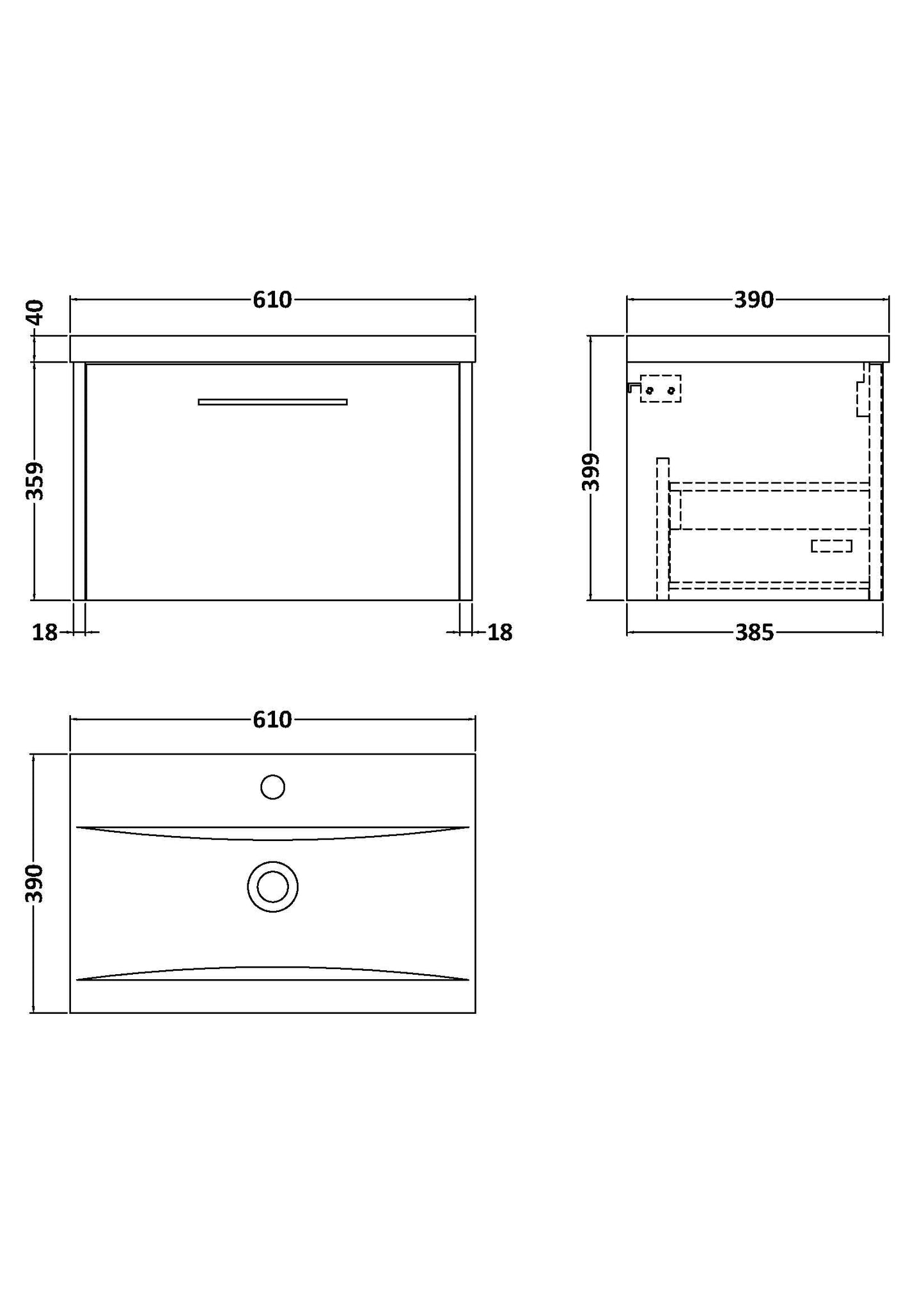Hudson Reed Juno 600mm Wall Hung 1 Drawer Vanity Unit with Basin