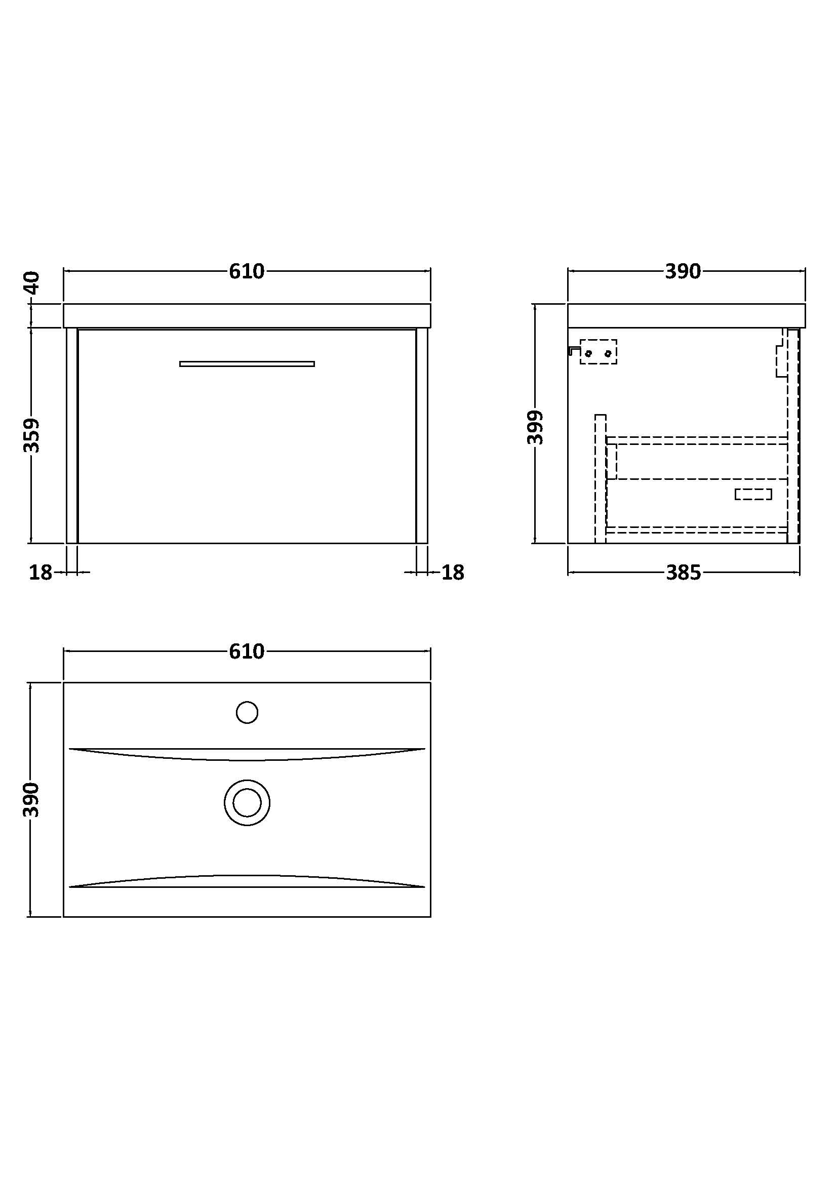 Hudson Reed Juno 600mm Wall Hung 1 Drawer Vanity Unit with Basin