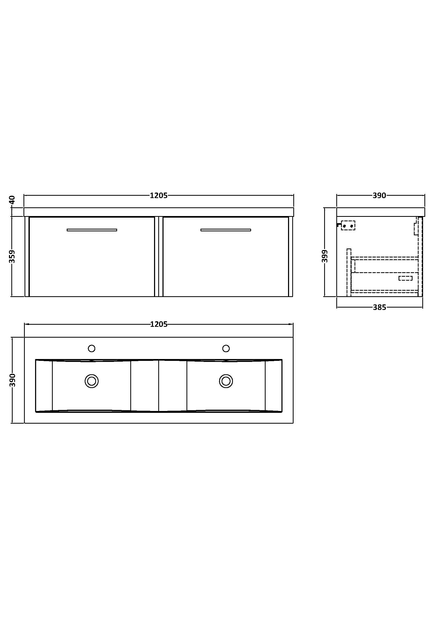 Hudson Reed Juno 1200mm Wall Hung 2 Drawer Vanity Unit & Double Basin With Handles