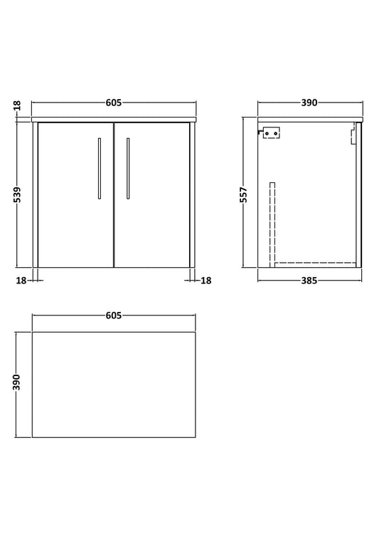 Hudson Reed Juno 600mm Wall Hung 2-Door Vanity Unit Including Worktop & Handles