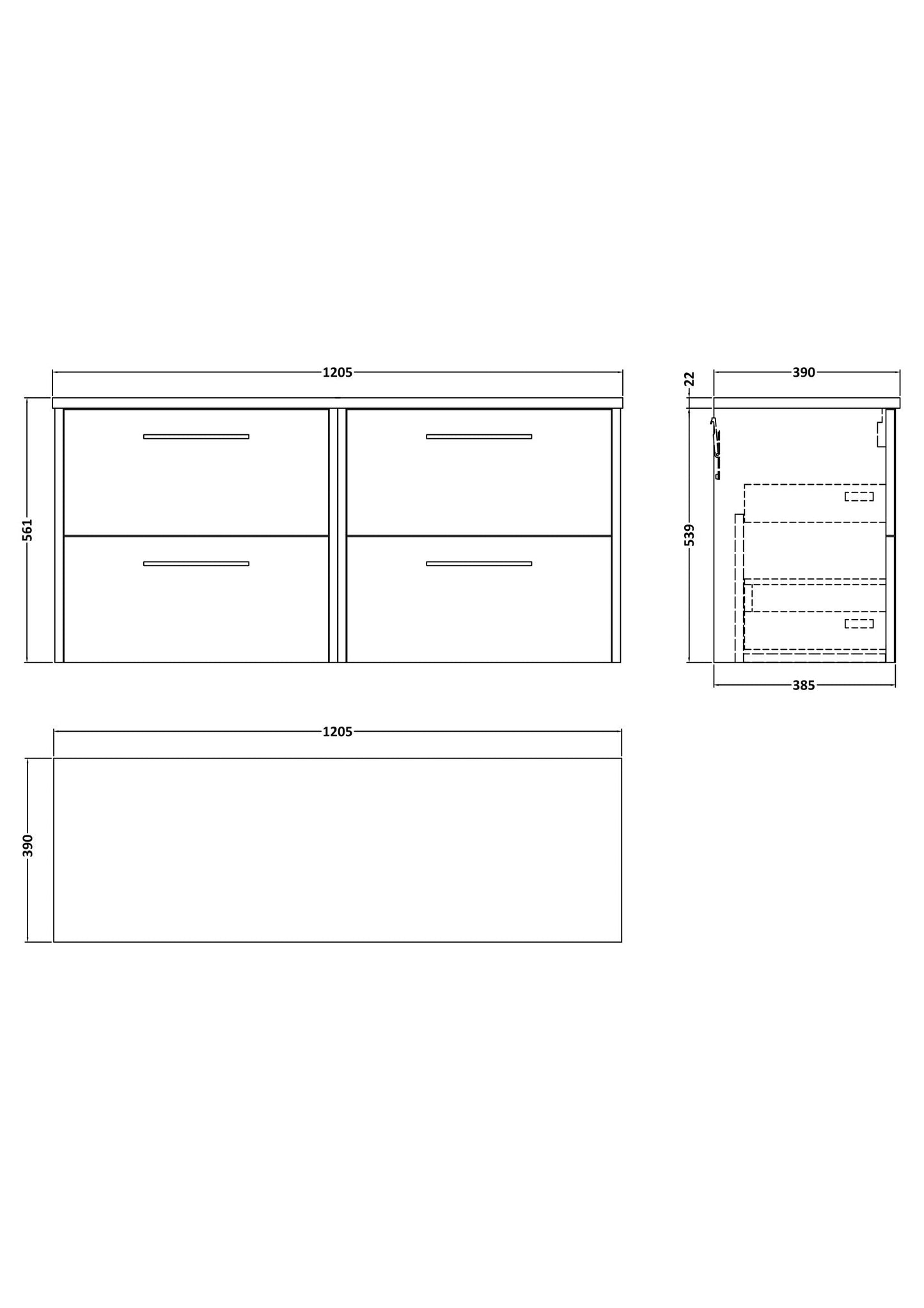 Hudson Reed Juno 1200mm Wall Hung Midnight Blue 4-Drawer Vanity Unit With Laminate Worktop