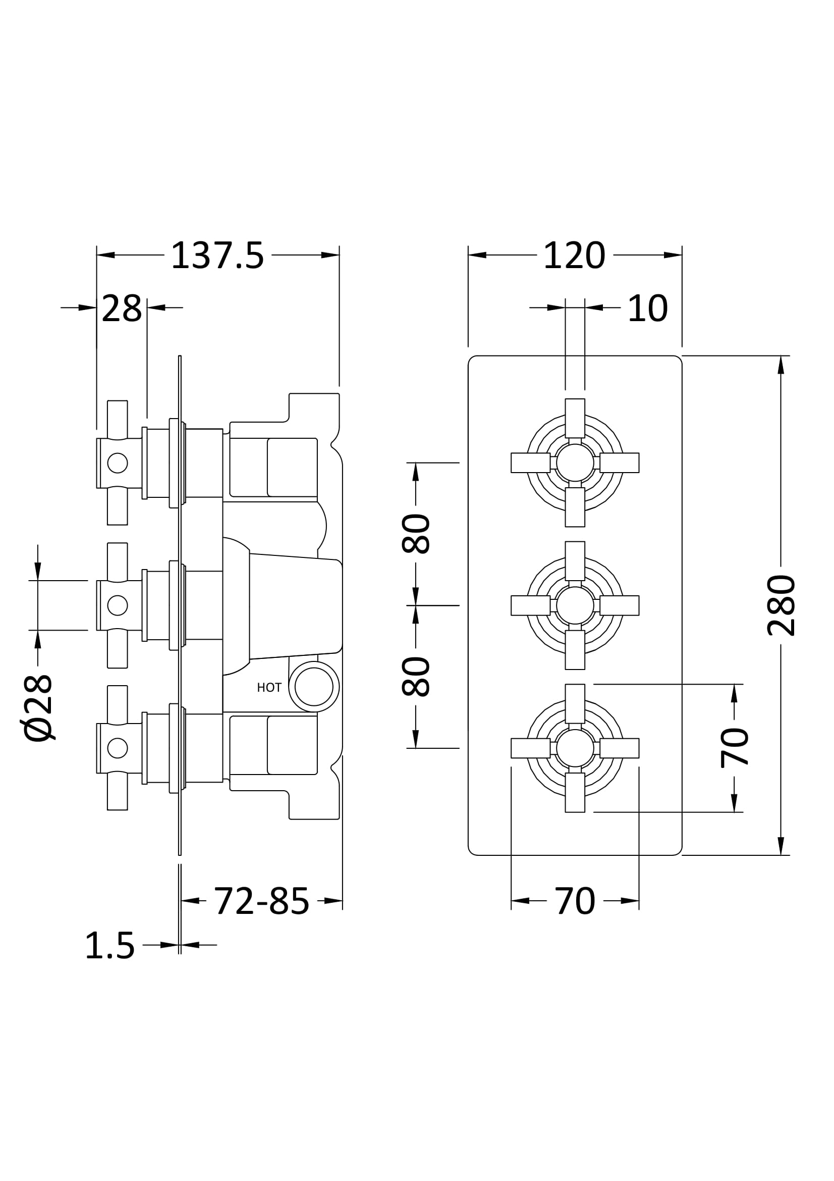 Tec Crosshead Triple Thermostatic Shower Valve