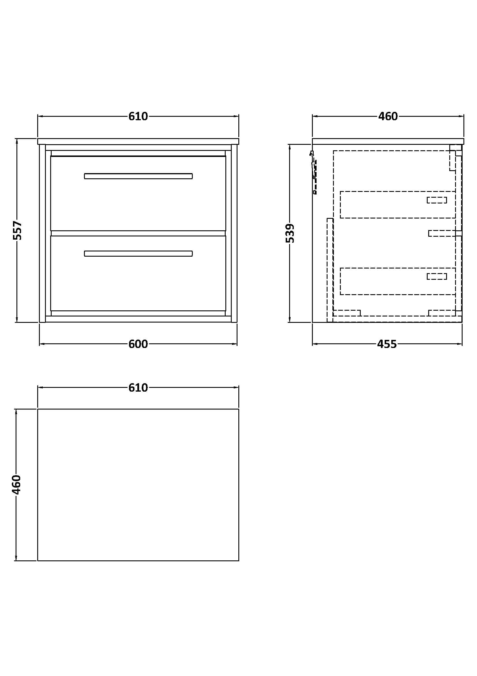 Hudson Reed Lille 600mm Graphite Grey Woodgrain Wall Hung 2-Drawer Vanity Unit With Marble Worktop