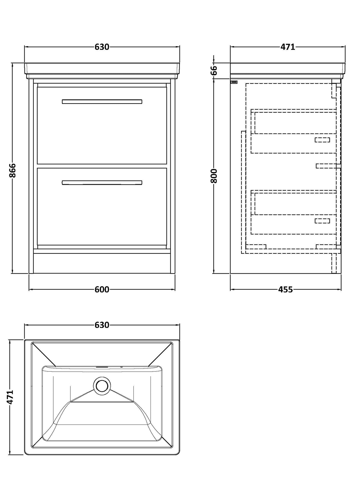 Hudson Reed Lille 600mm Floor Standing 2-Drawer Vanity Unit With Basin