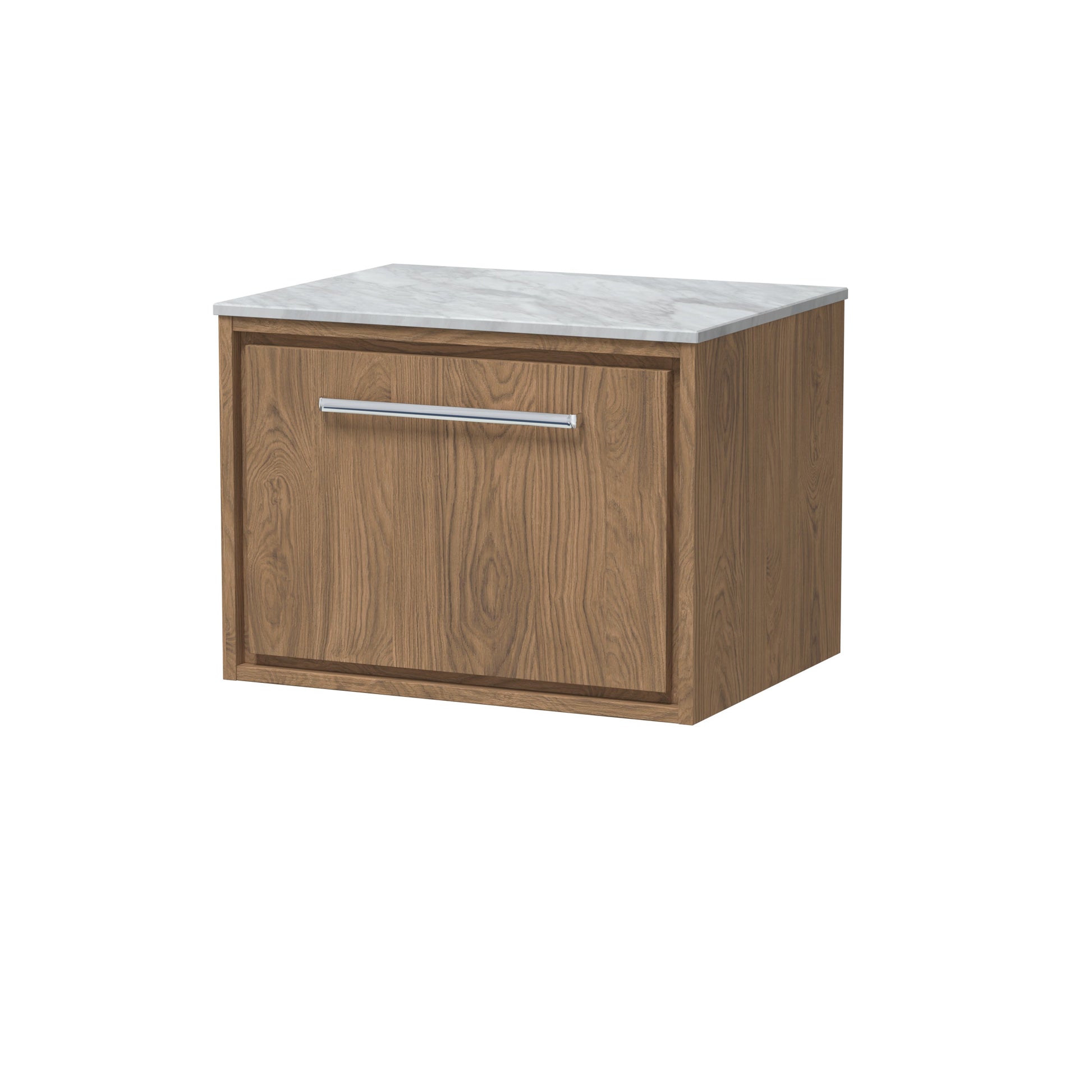 Hudson Reed Lille 600mm Antique Oak Wall Hung Single Drawer Vanity Unit With Marble Worktop